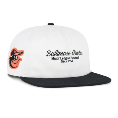 Baltimore Orioles '47 Script Stack Relaxed Captain Snapback - White/Black