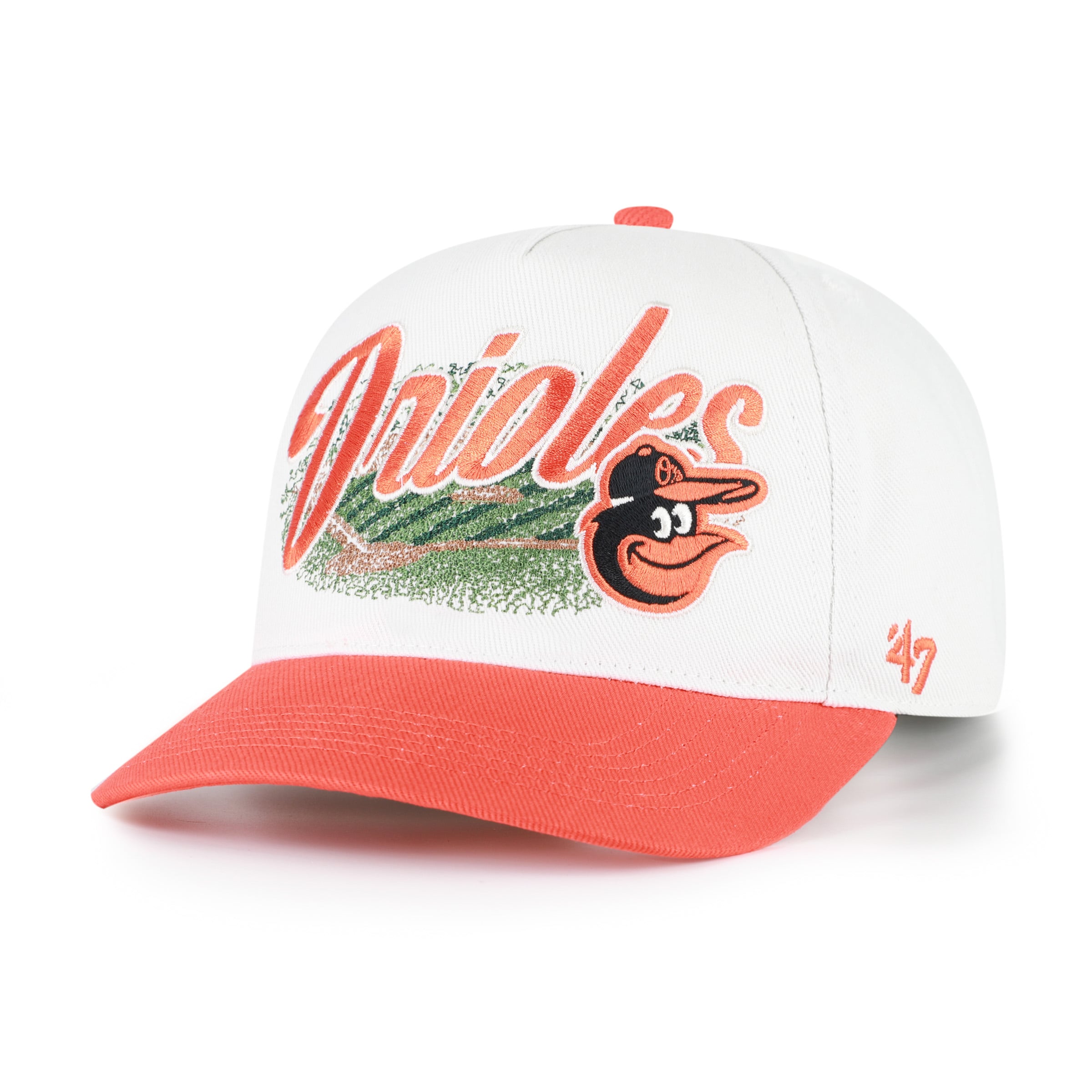 Casquette ajustable Baltimore Orioles '47 blanche et orange Enfield Hitch pour homme