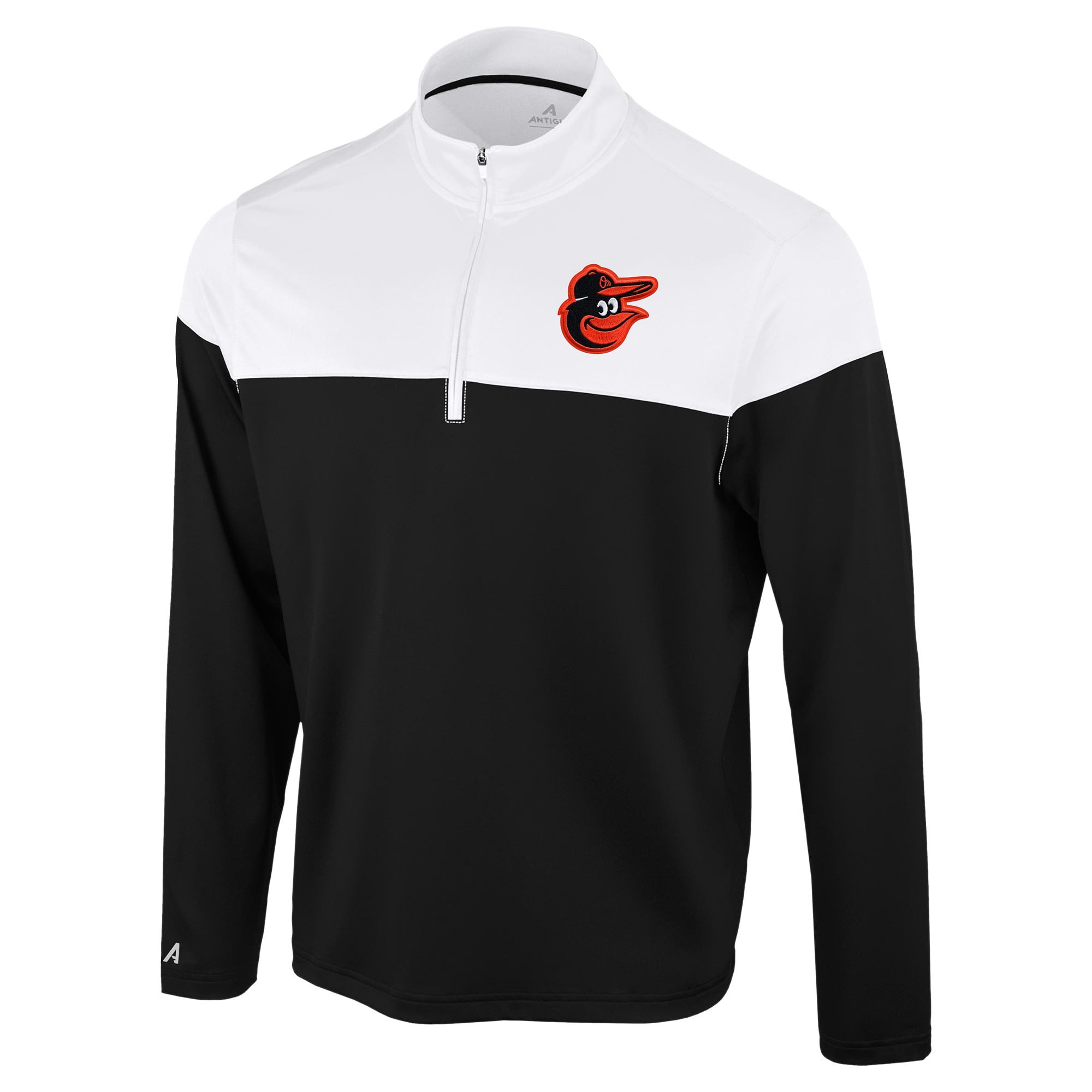 Pull à col zippé Antigua noir et blanc Baltimore Orioles pour homme
