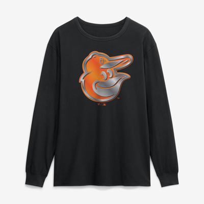 Baltimore Orioles  Metallic Mascot Long Sleeve T-Shirt - Black