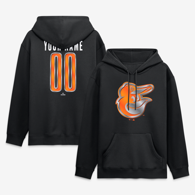 Baltimore Orioles  Metallic Mascot Personalized Name & Number Hoodie - Black