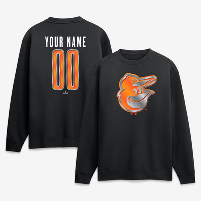 Baltimore Orioles  Metallic Mascot Personalized Name & Number Sweatshirt - Black