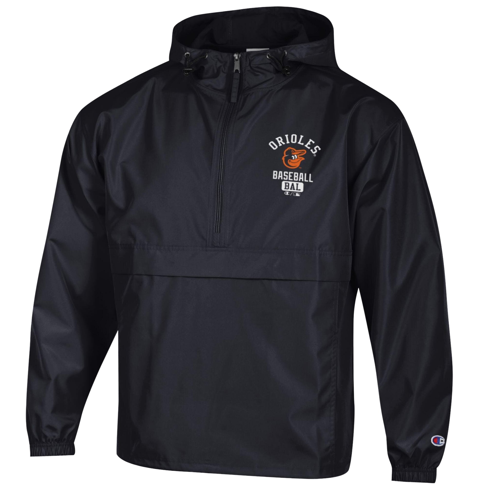 Men's Champion  Black Baltimore Orioles Packable Windbreaker Half-Zip Jacket