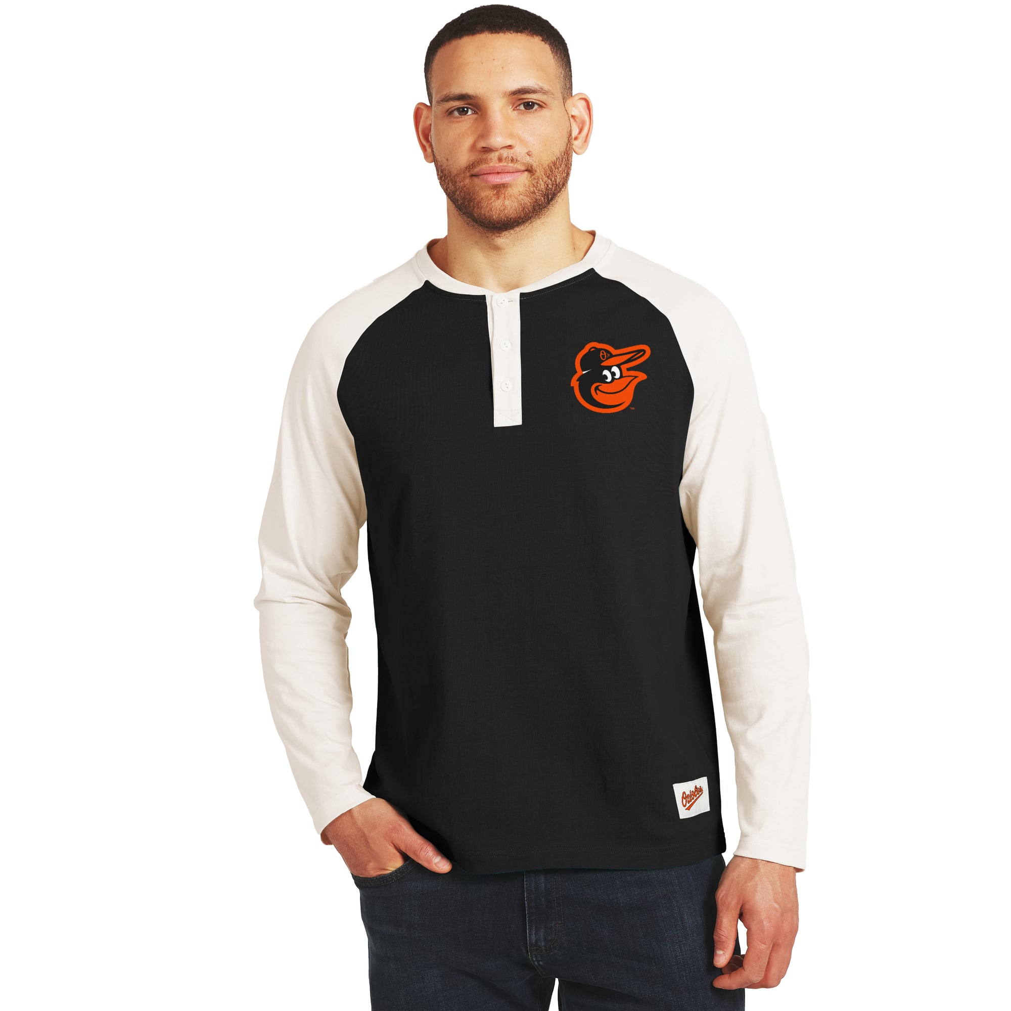 Men's Darius Rucker Collection by Fanatics Black/White Baltimore Orioles Henley Long Sleeve T-Shirt
