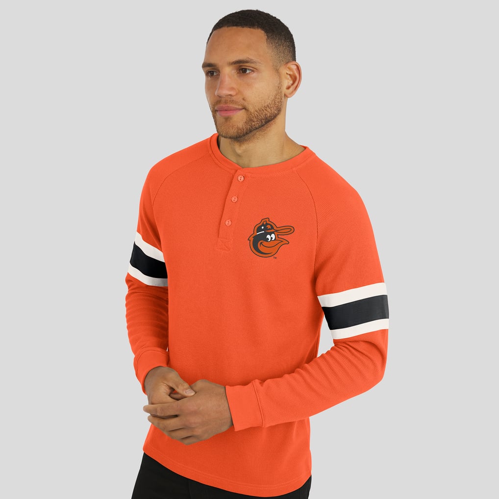 Baltimore Orioles Darius Rucker Collection by Fanatics Waffle-Knit Raglan Long Sleeve Henley T-Shirt - Orange