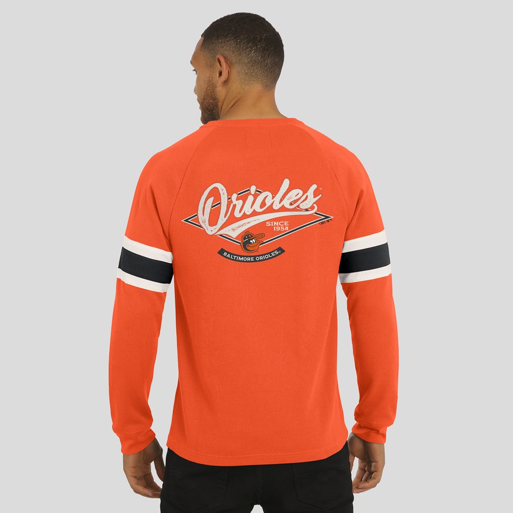 Baltimore Orioles Darius Rucker Collection by Fanatics Waffle-Knit Raglan Long Sleeve Henley T-Shirt - Orange