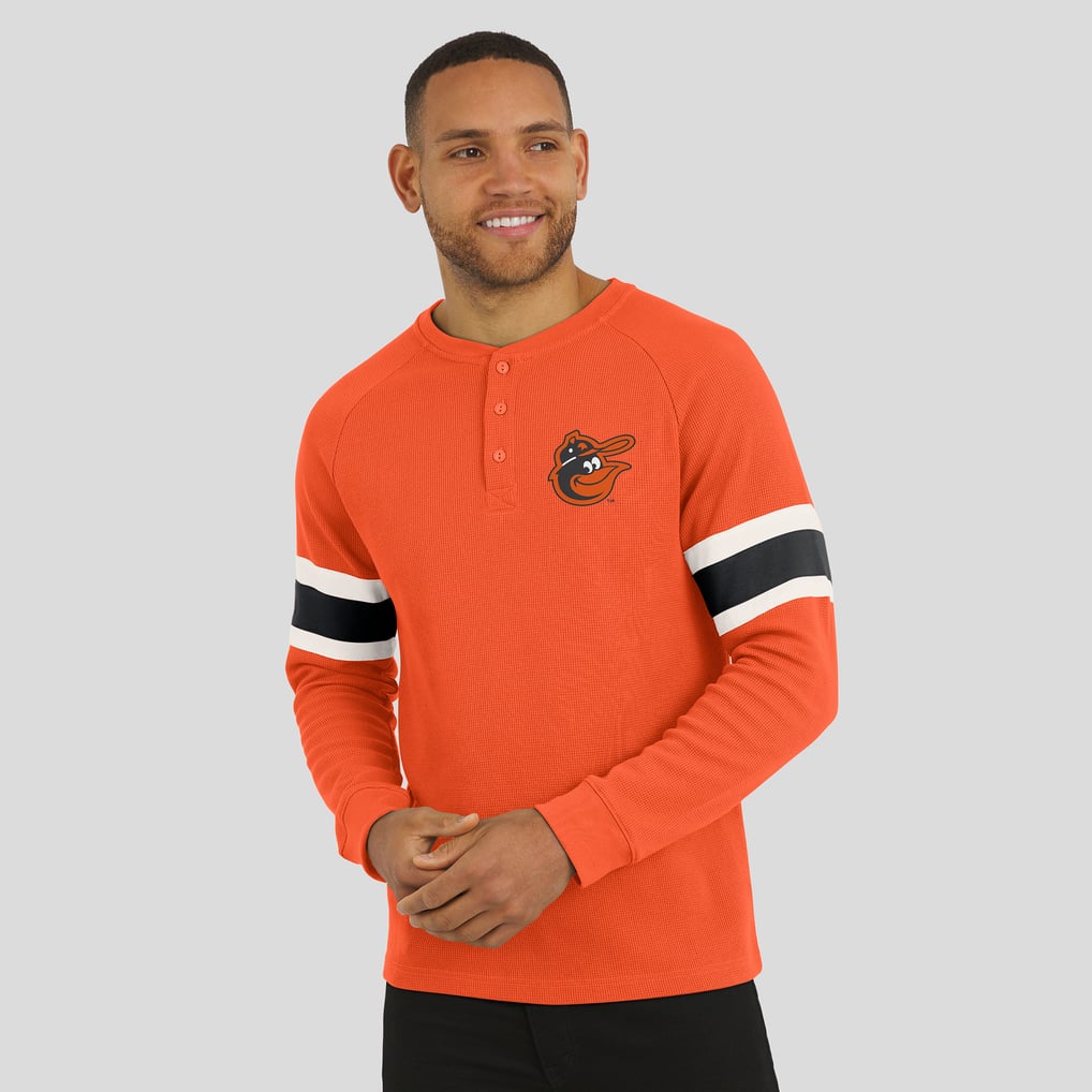 Baltimore Orioles Darius Rucker Collection by Fanatics Waffle-Knit Raglan Long Sleeve Henley T-Shirt - Orange