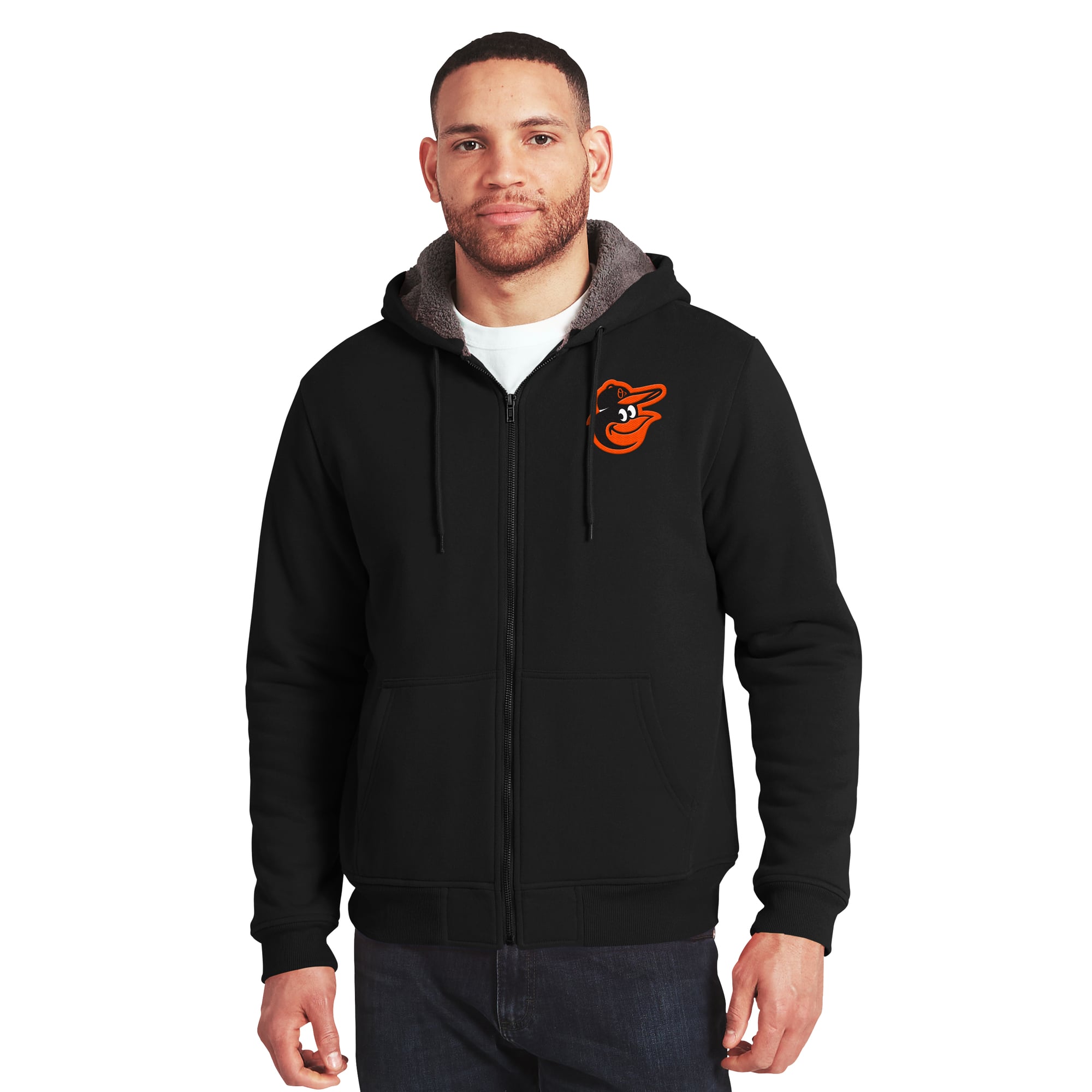 Sweat-shirt zippé intégral doublé sherpa orange/gris de la collection Darius Rucker pour homme par Fanatics, aux couleurs des Orioles Baltimore.