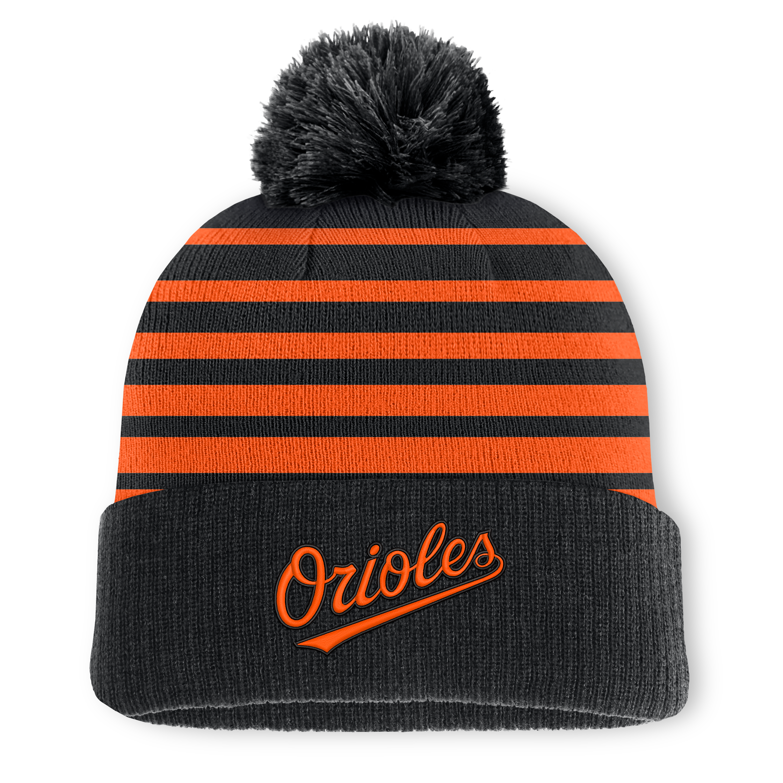 Bonnet à pompon dégradé noir Baltimore Orioles pour homme, de la marque Fanatics.