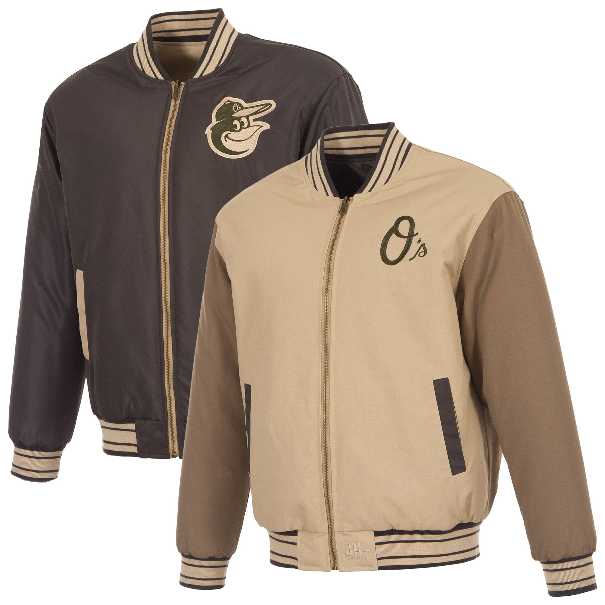 Veste réversible en toile beige/marron pour homme JH Design Baltimore Orioles