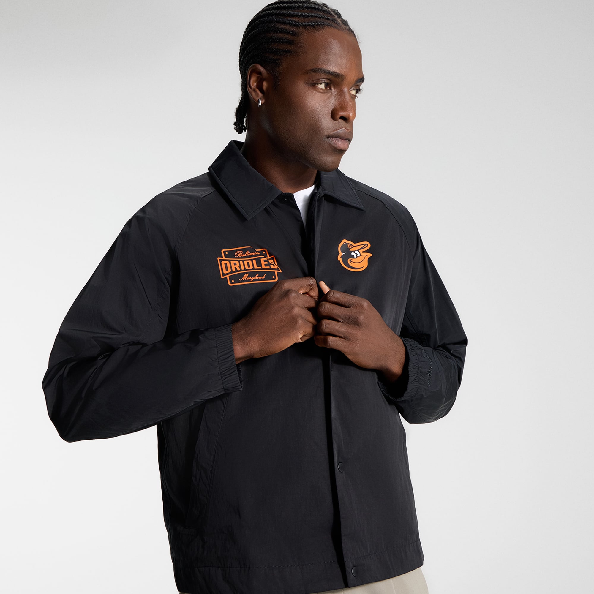 Veste de coach raglan noire Baltimore Orioles lululemon pour homme