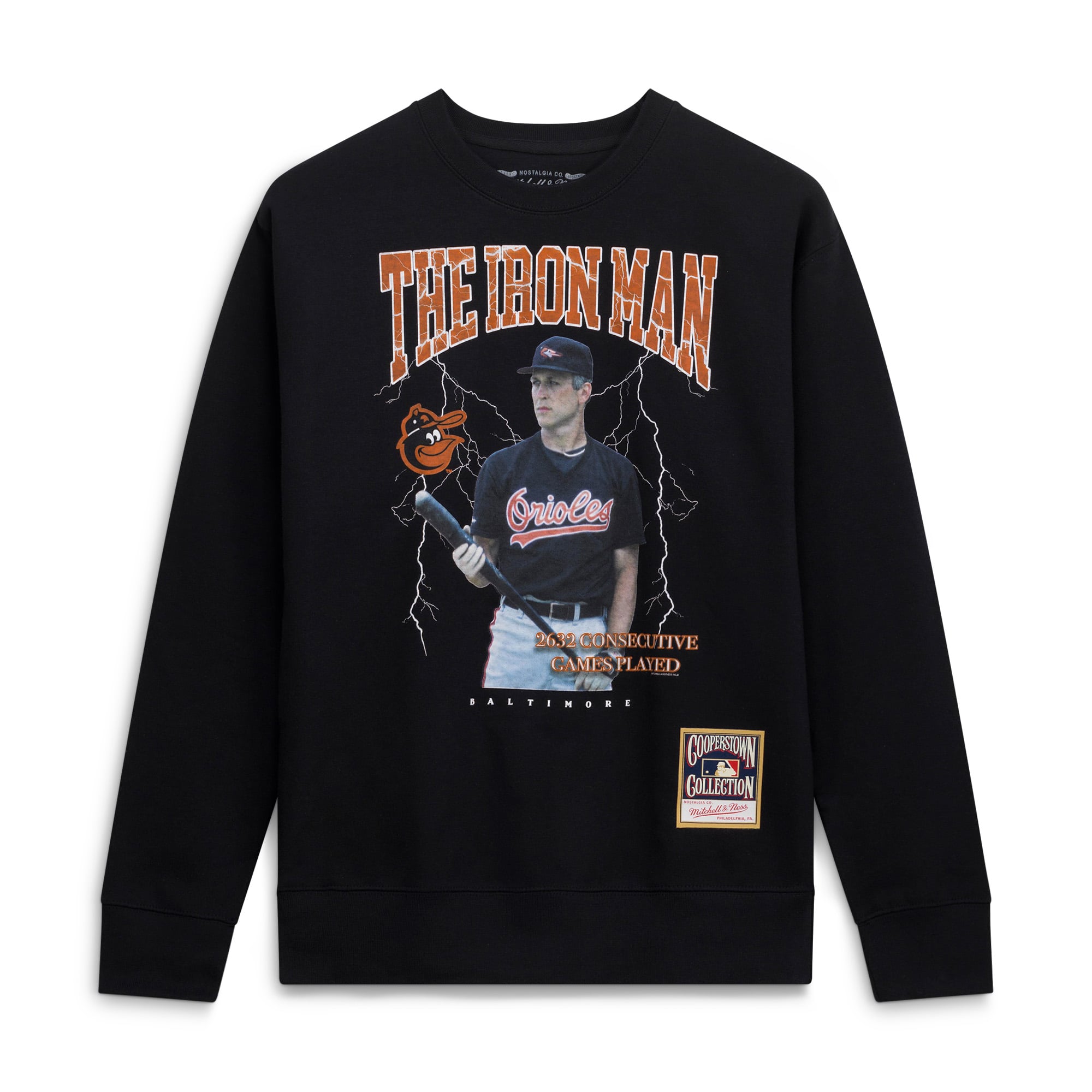 Men's Mitchell & Ness Cal Ripken Jr. Black Baltimore Orioles Cooperstown Collection Nickname Player Graphic Sweatshirt