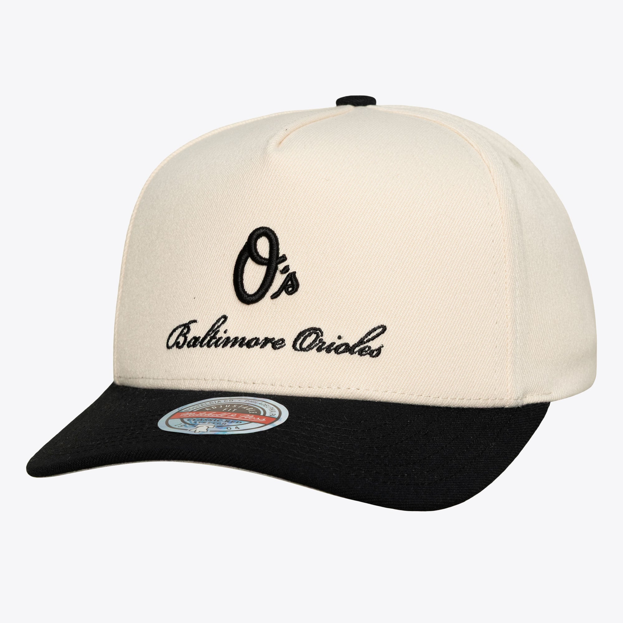 Casquette Mitchell & Ness pour homme, crème/noir, Baltimore Orioles, modèle Flawless Stretch Snapback