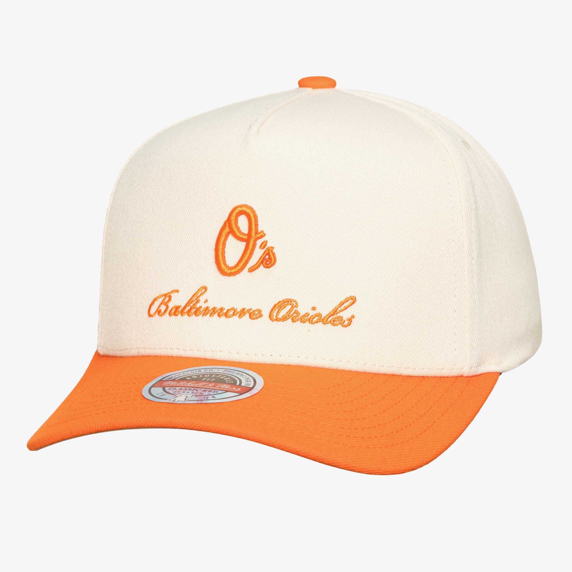 Men's Mitchell & Ness Cream/Orange Baltimore Orioles Flawless Stretch-Snapback Hat
