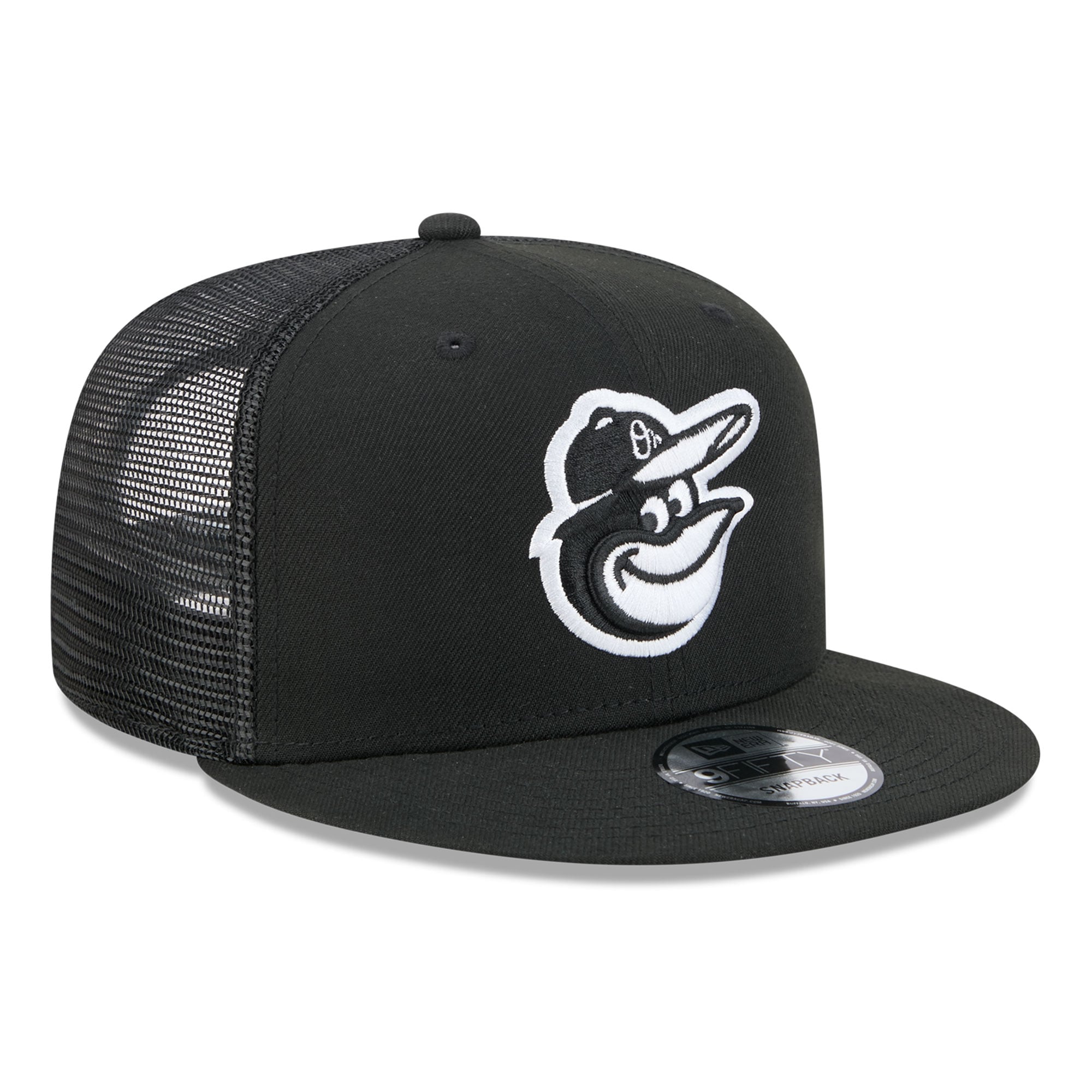 Men's New Era Black Baltimore Orioles 9FIFTY Adjustable Trucker Hat