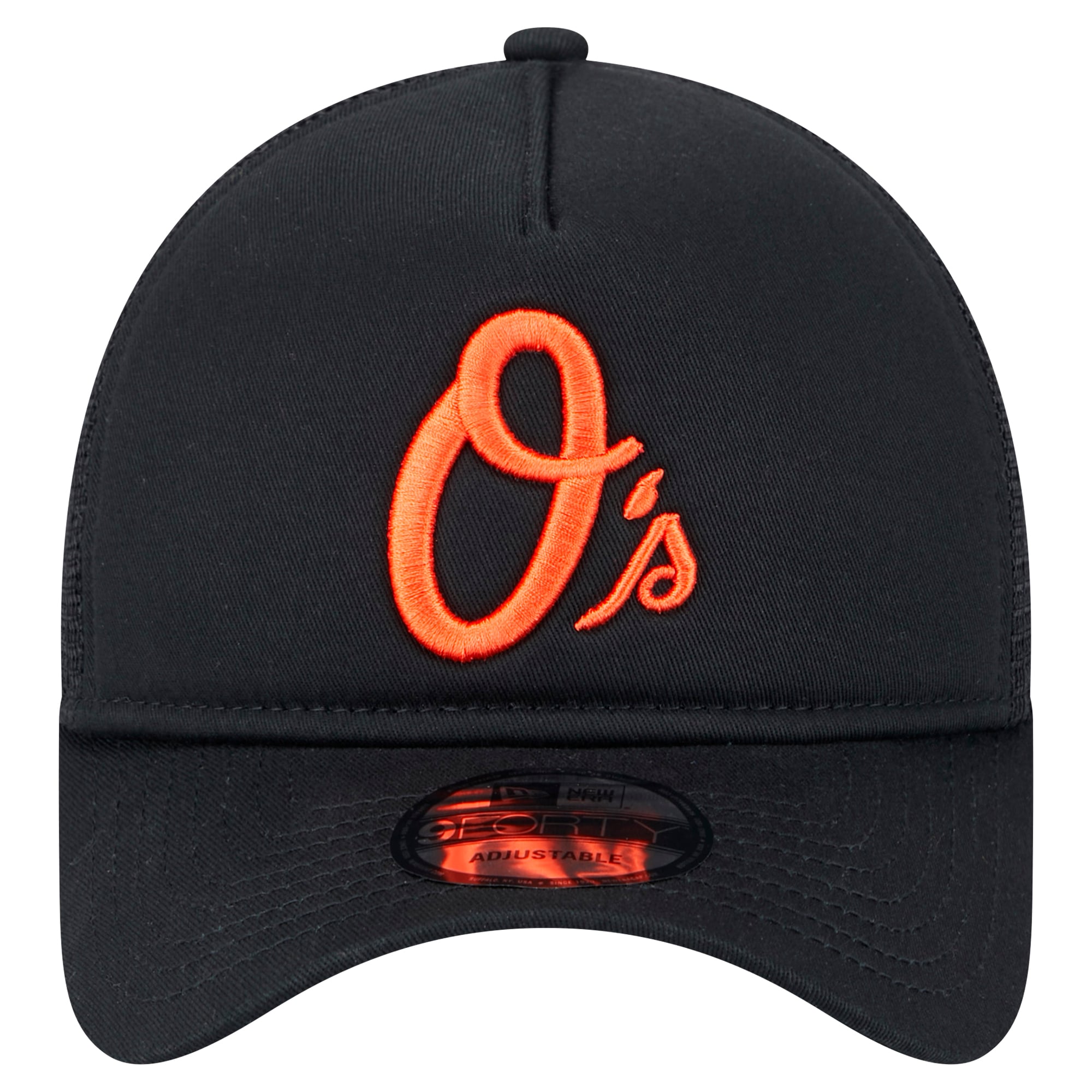 Men's New Era Black Baltimore Orioles 9FORTY A-Frame Trucker Adjustable Hat