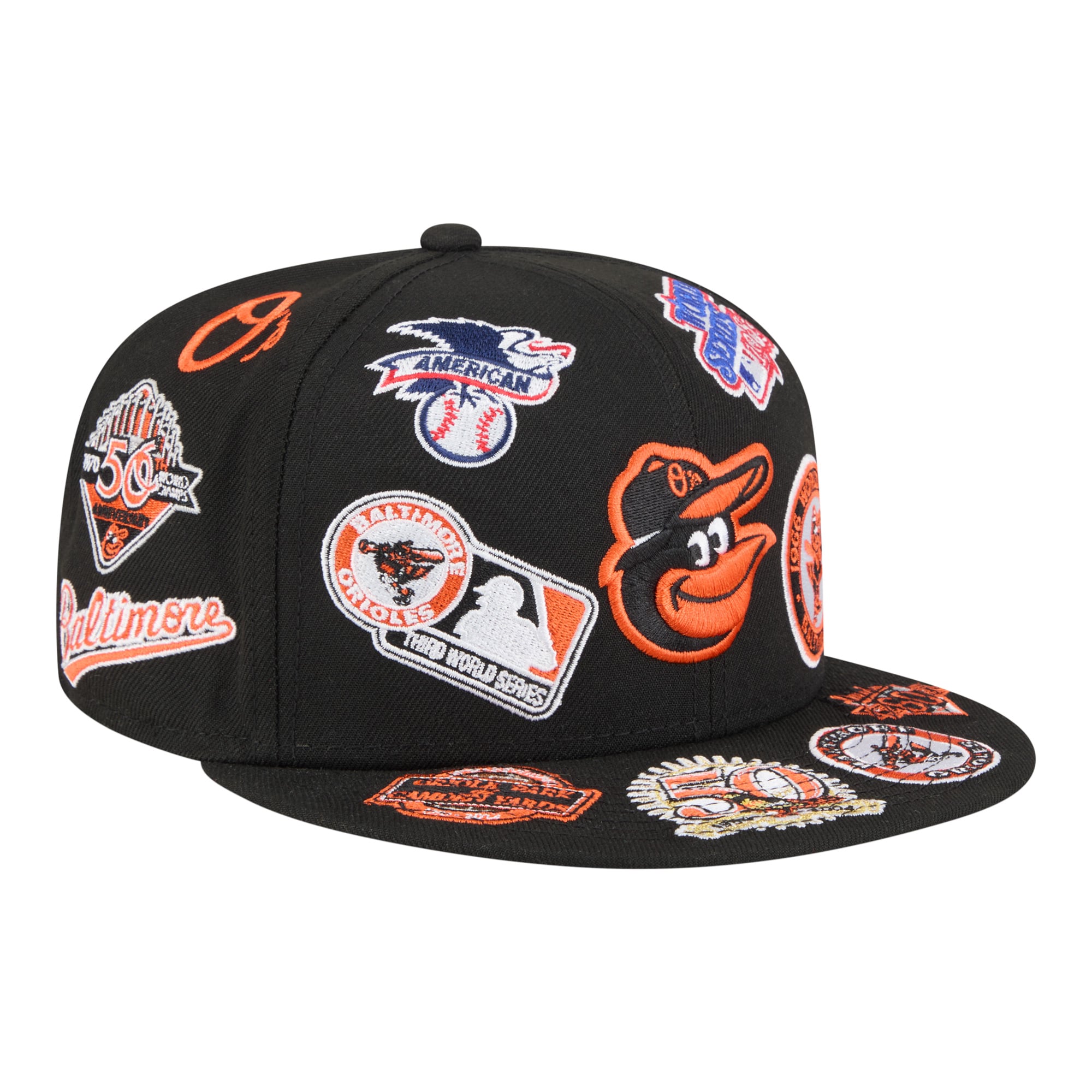Casquette ajustée New Era 59FIFTY noire pour homme, motif Baltimore Orioles.