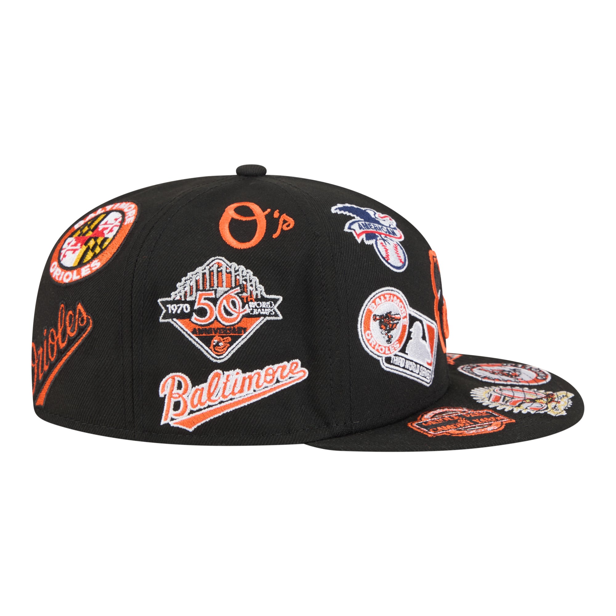 Casquette ajustée New Era 59FIFTY noire pour homme, motif Baltimore Orioles.