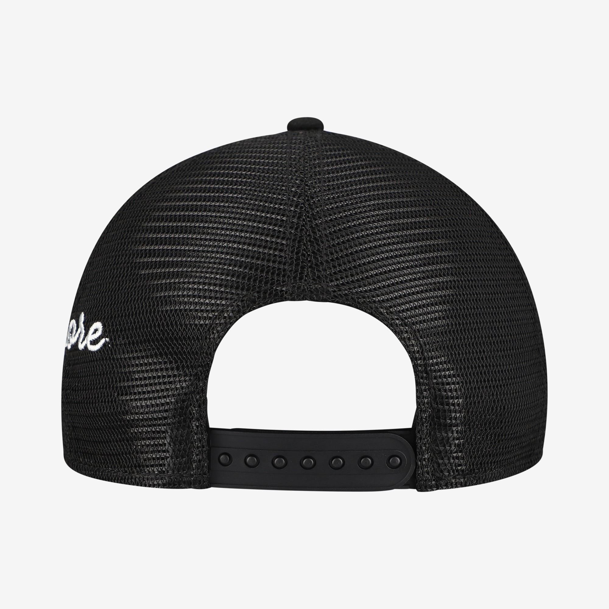 Men's New Era Black Baltimore Orioles Side Script 9FORTY A-Frame Trucker Adjustable Hat