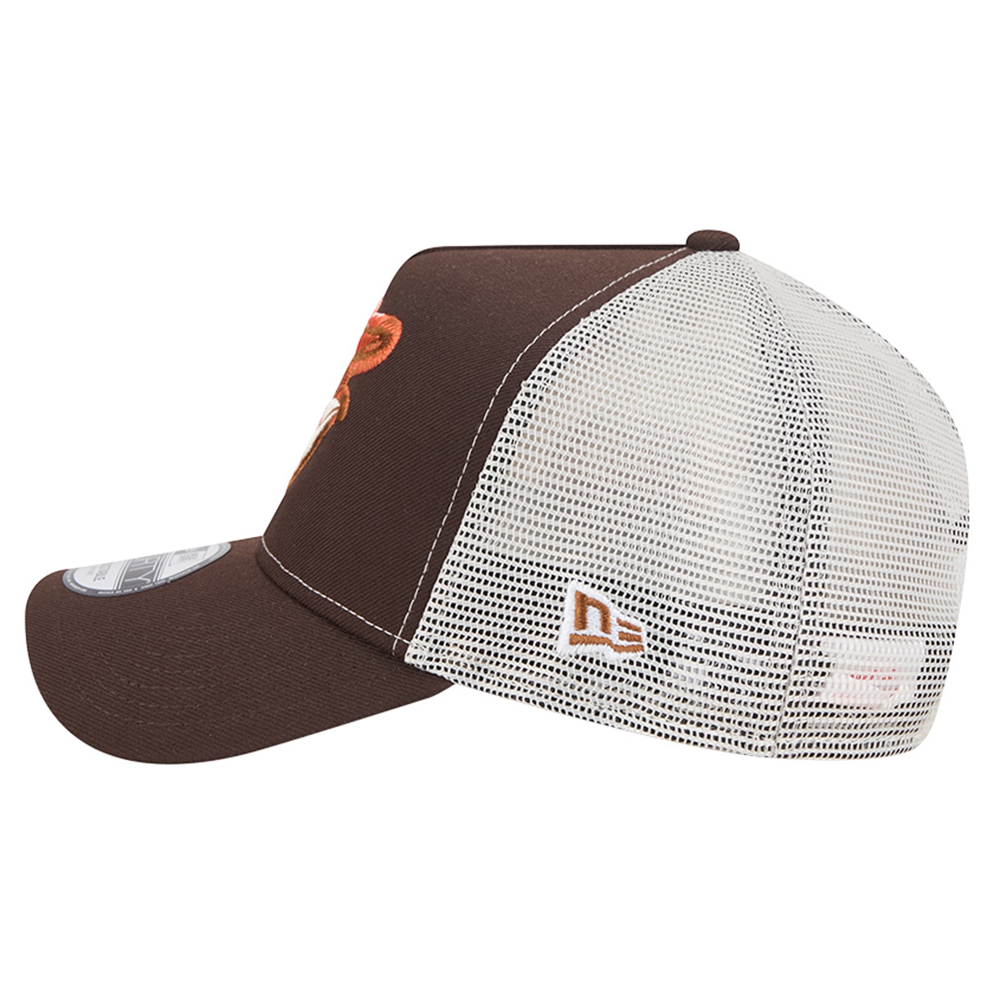Men's New Era Brown Baltimore Orioles Pumpkin Spice A-Frame 9FORTY Adjustable Trucker Hat