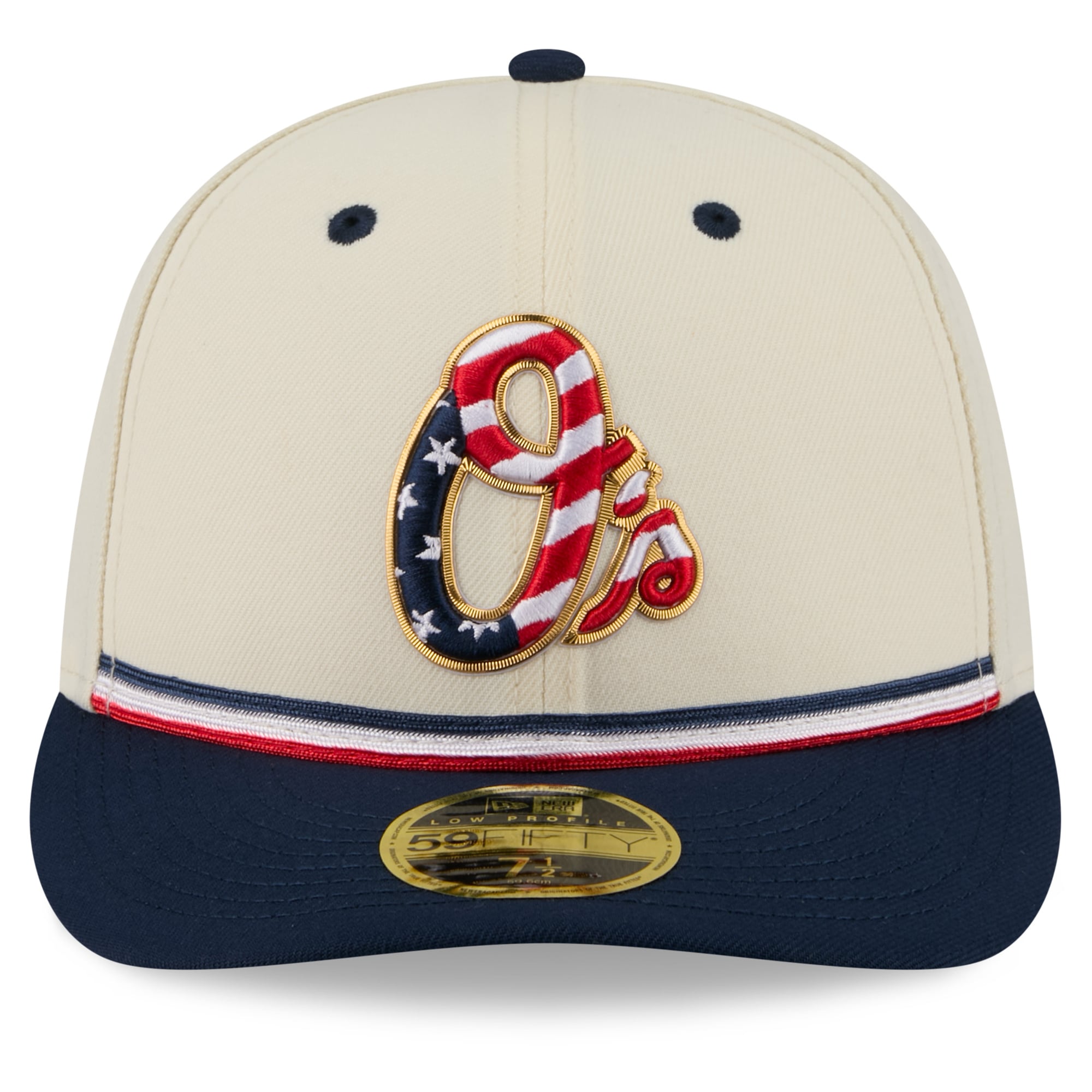 Men's New Era Cream/Navy Baltimore Orioles USA 250 Fourth of July Low Profile 59FIFTY Fitted Hat