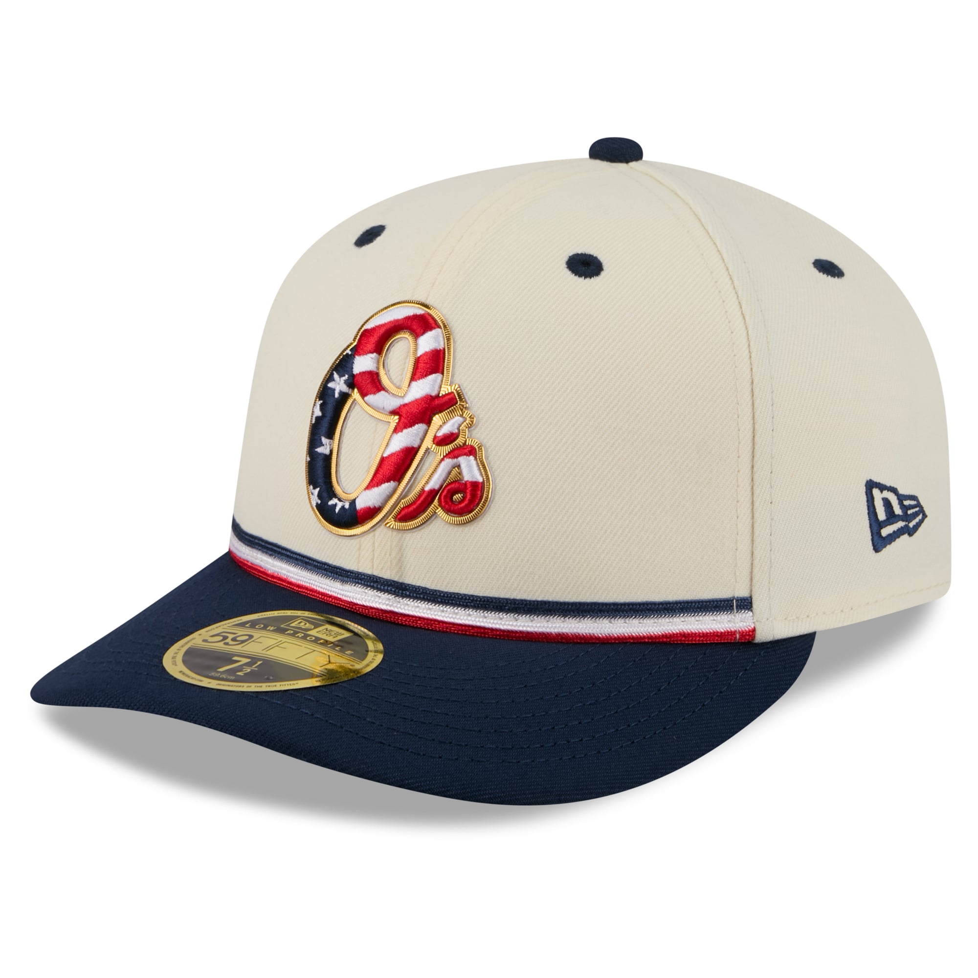 Men's New Era Cream/Navy Baltimore Orioles USA 250 Fourth of July Low Profile 59FIFTY Fitted Hat