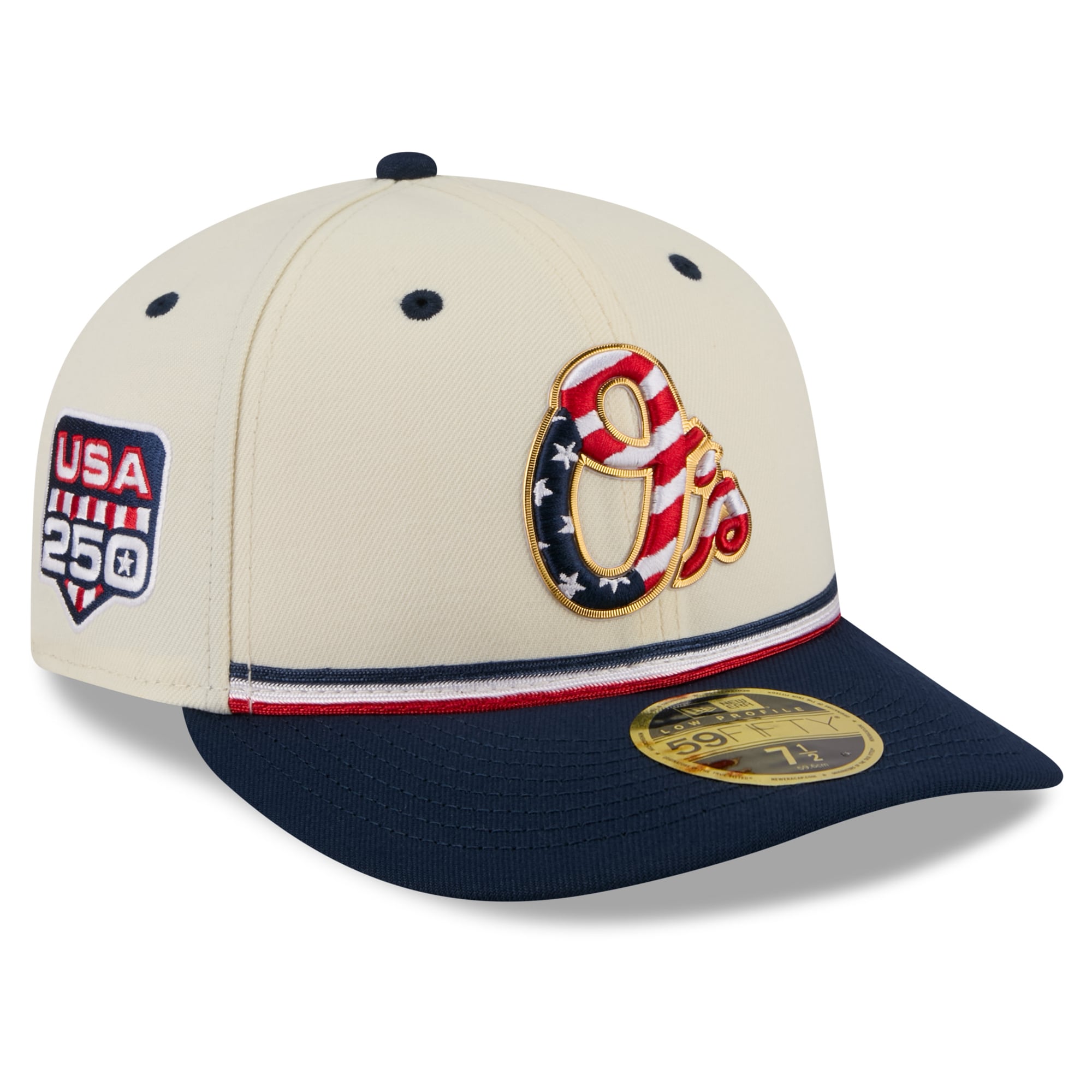 Men's New Era Cream/Navy Baltimore Orioles USA 250 Fourth of July Low Profile 59FIFTY Fitted Hat
