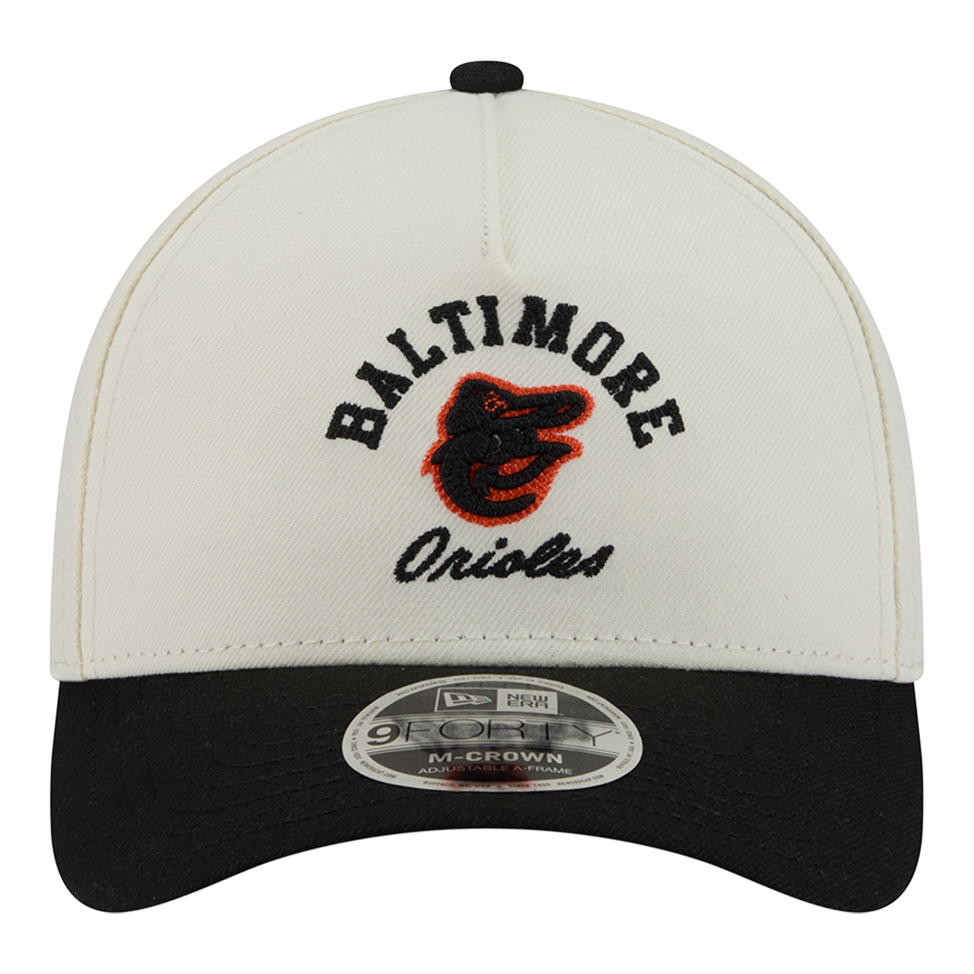 Men's New Era Natural/Black Baltimore Orioles Arch 9FORTY A-Frame M-Crown Adjustable Hat