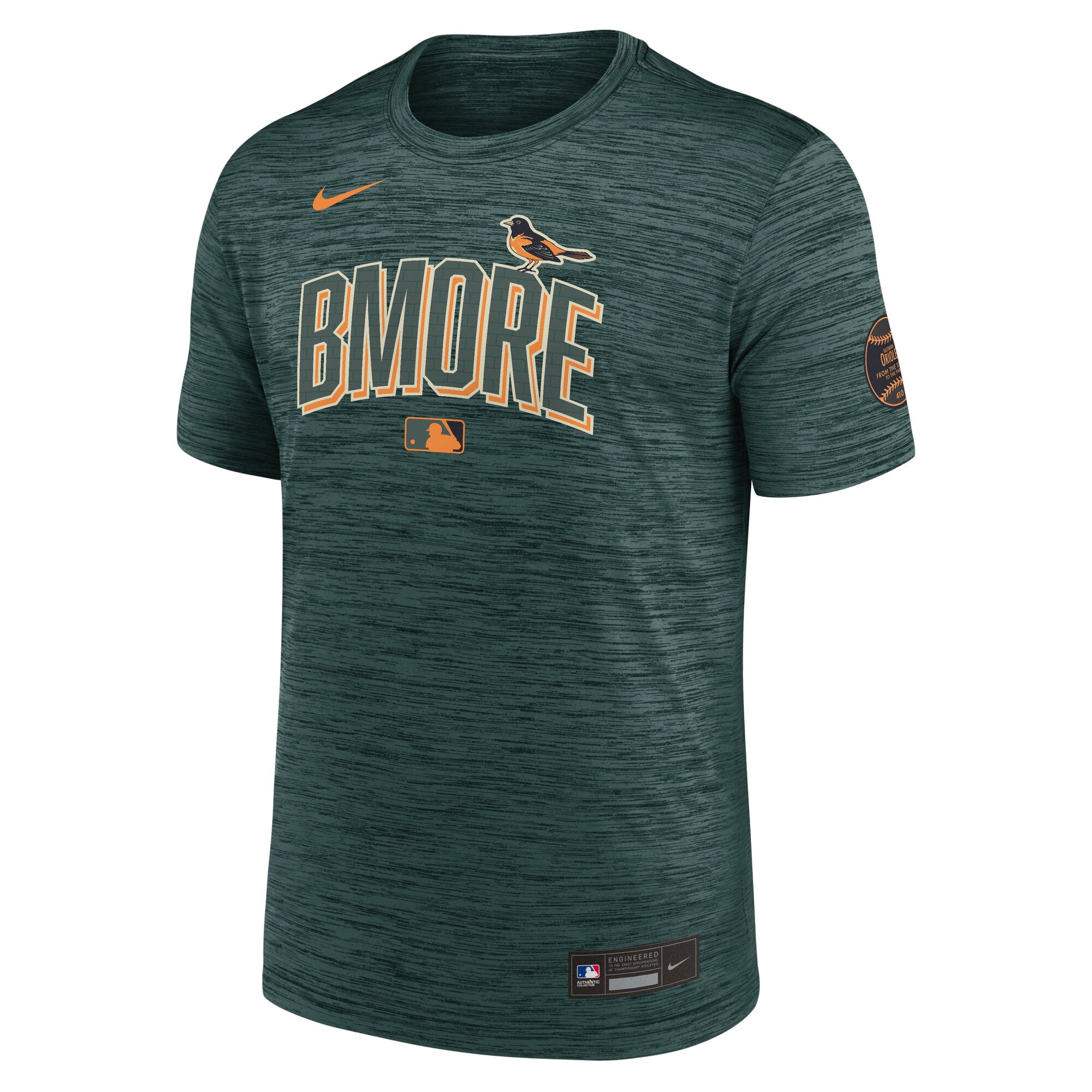 T-shirt Nike vert Baltimore Orioles Authentic Collection 2026 City Connect Velocity Dri-FIT pour homme
