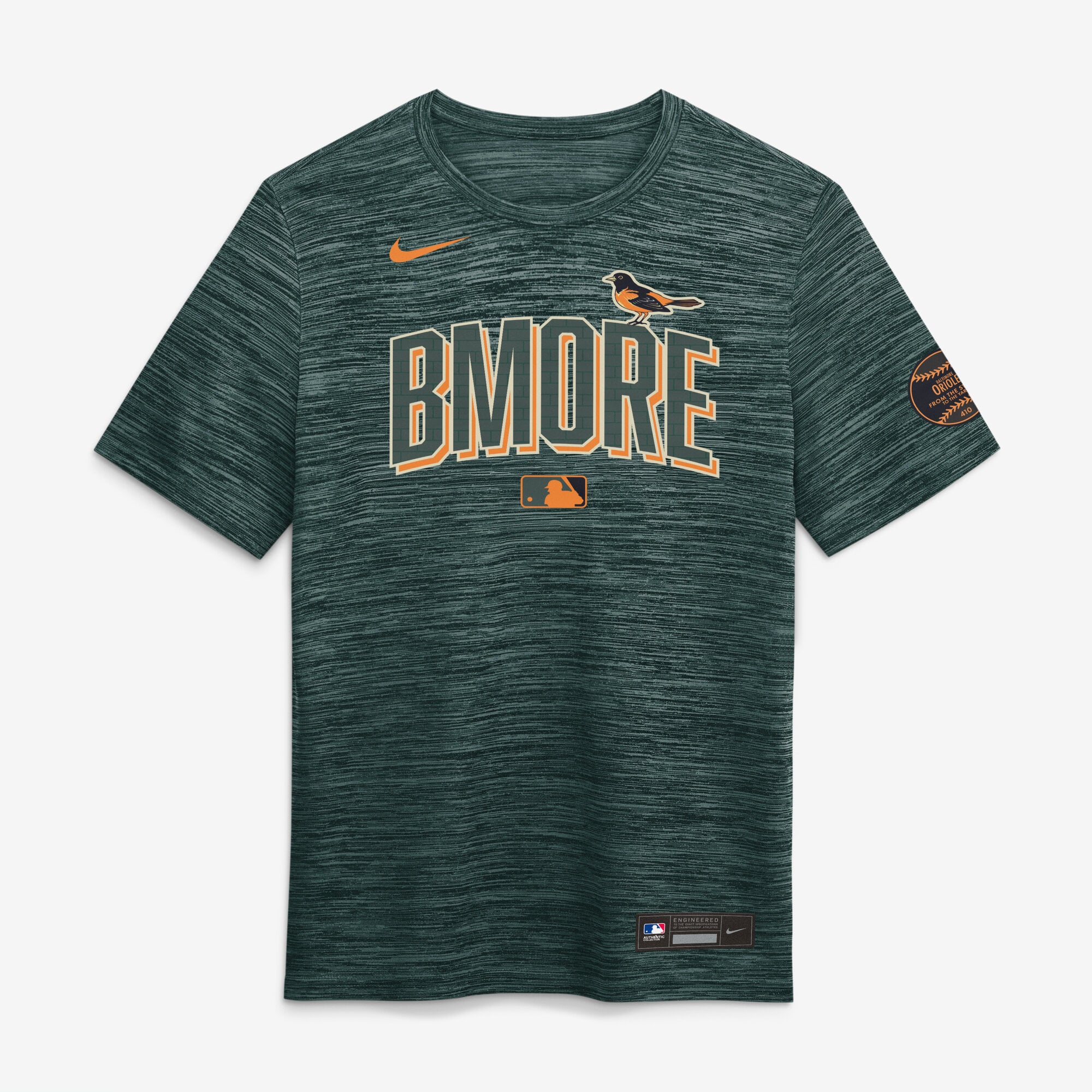 T-shirt Nike vert Baltimore Orioles Authentic Collection 2026 City Connect Velocity Dri-FIT pour homme