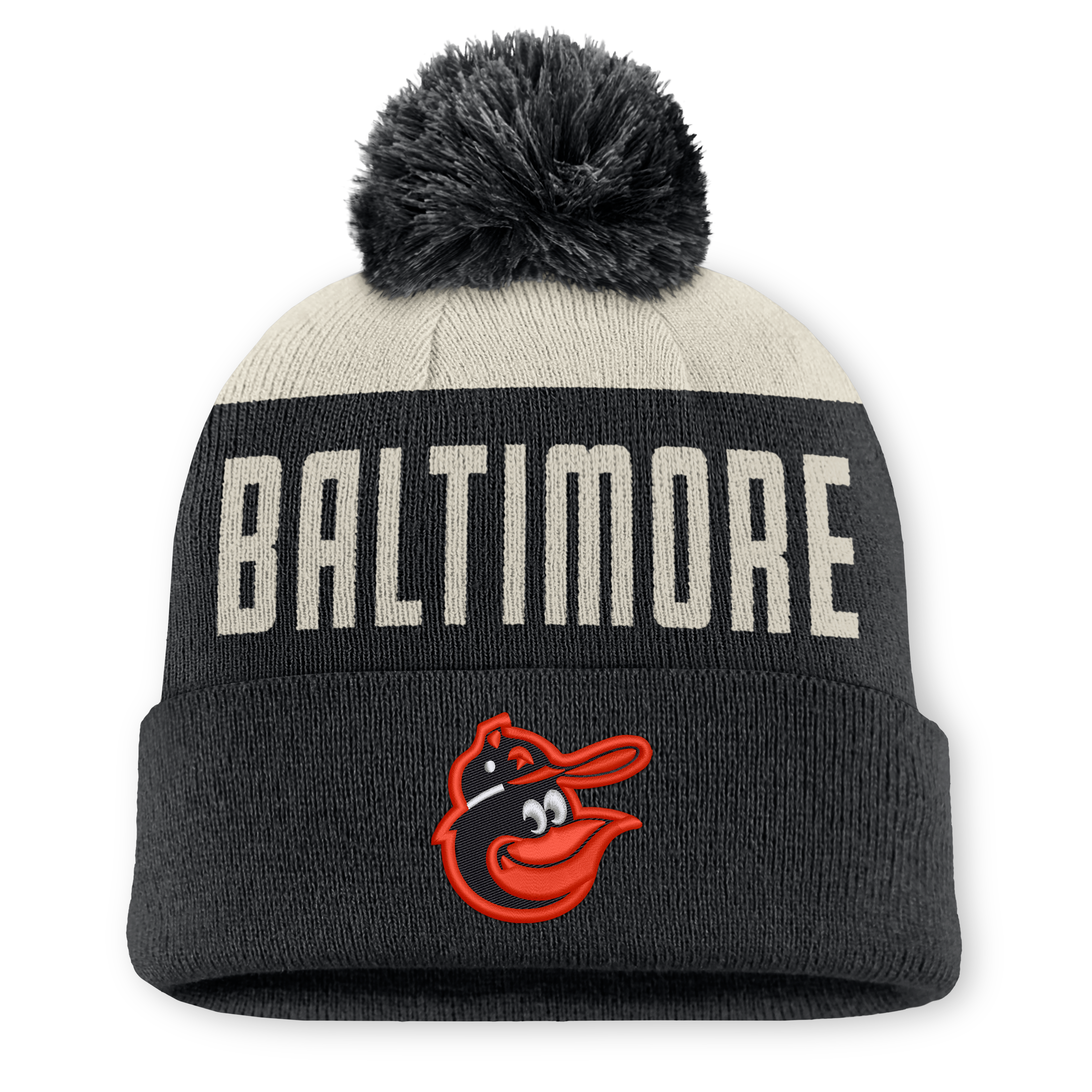 Bonnet Nike Peak Standard à revers et pompon, blanc et noir, Baltimore Orioles, pour homme