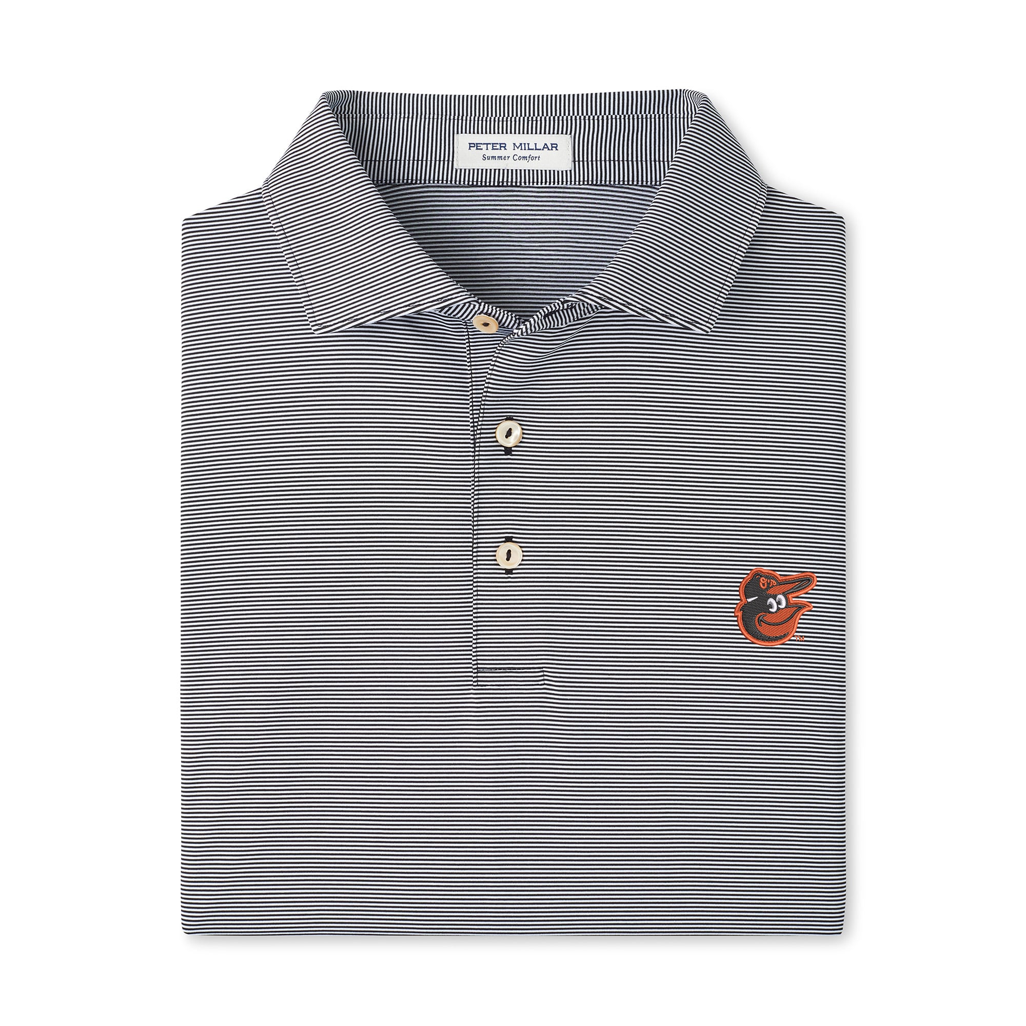 Polo Peter Millar pour homme, noir, à rayures jubilé, Baltimore Orioles.