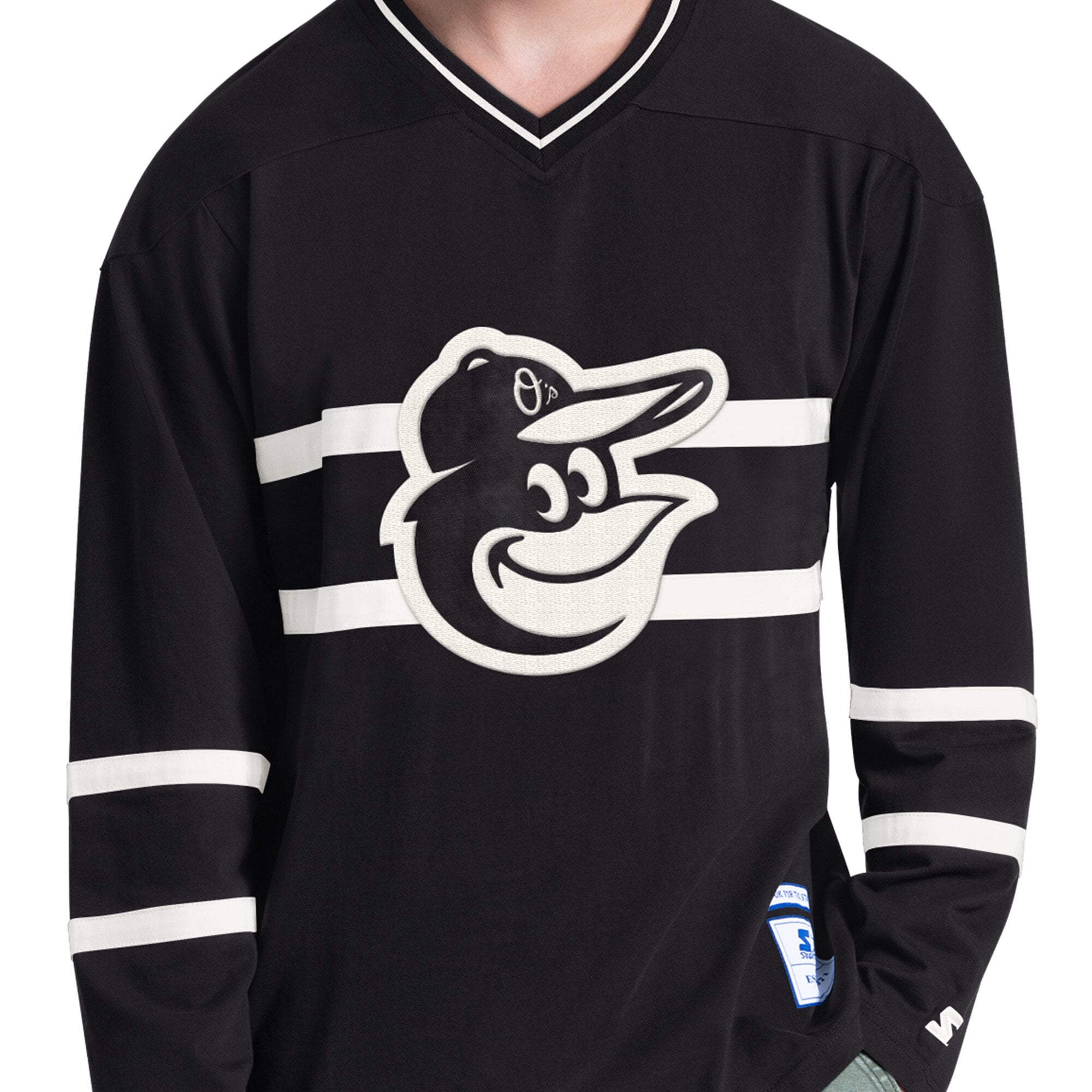 T-shirt à manches longues et col en V Starter Black Baltimore Orioles pour homme