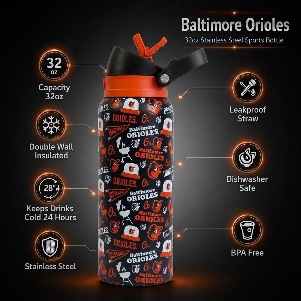 Pegasus Baltimore Orioles 32oz. Game Day Pennant Stainless Steel ProPress Water Bottle
