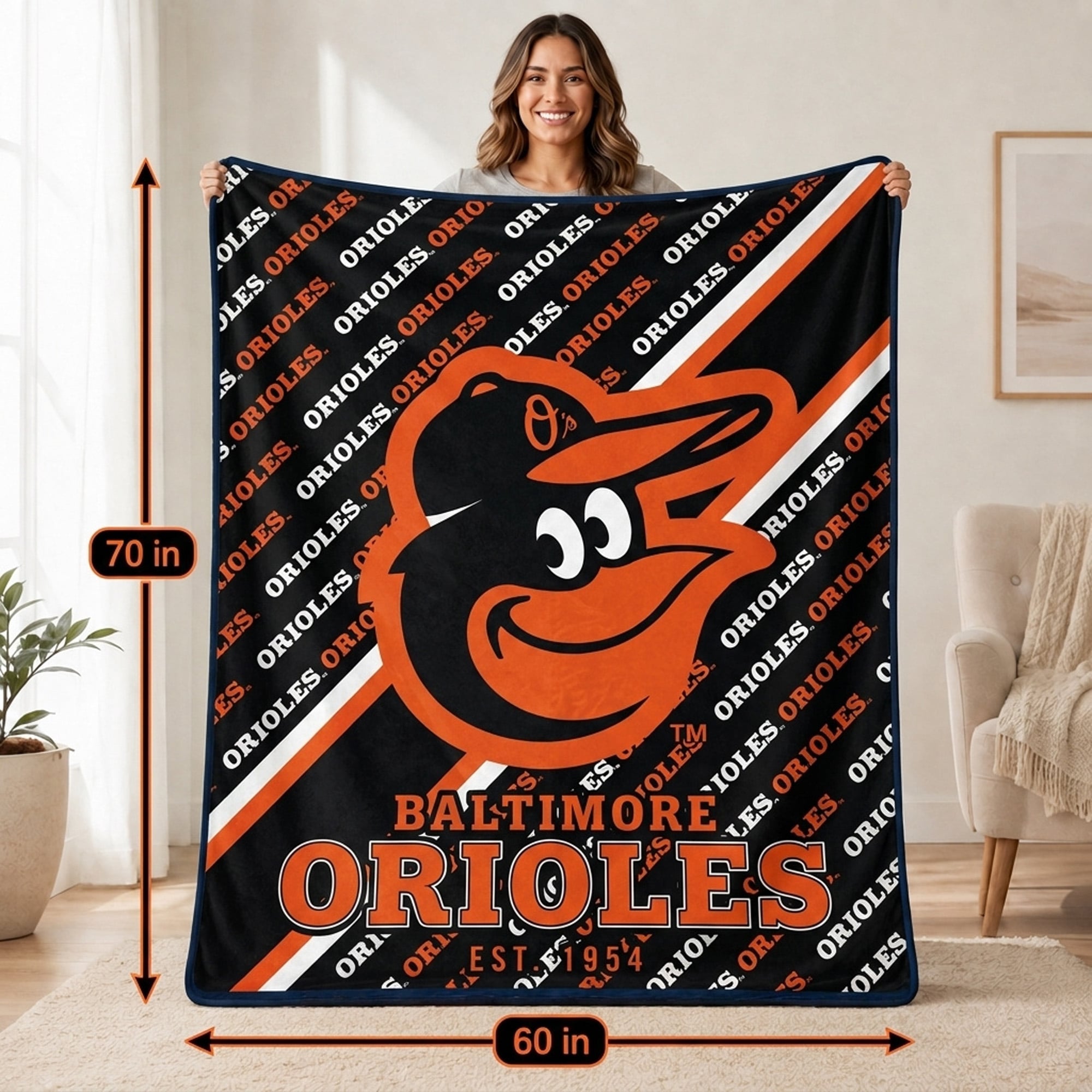 Pegasus Baltimore Orioles 60" x 70" Diagonal Lined Wordmark Ultra Soft Blanket