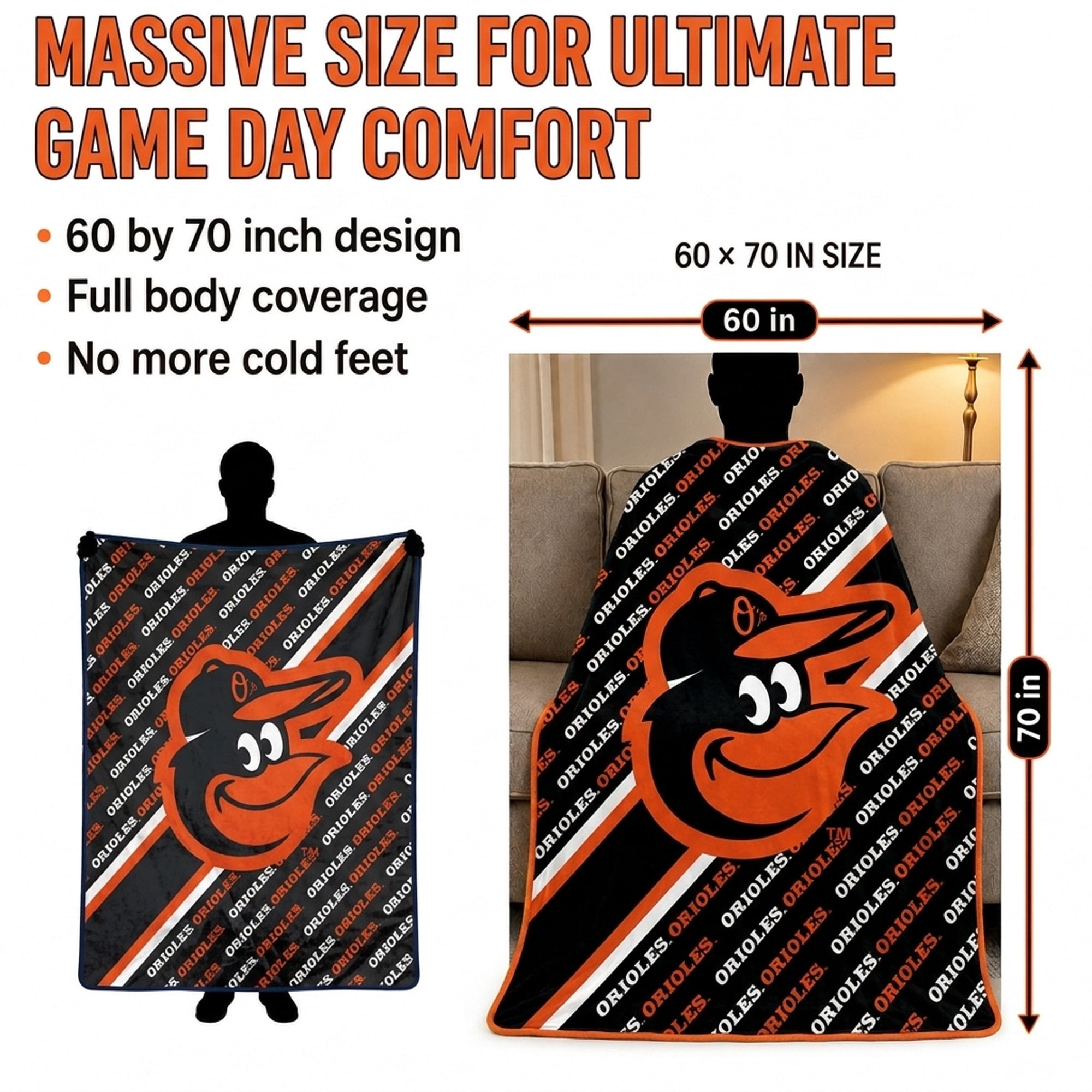 Pegasus Baltimore Orioles 60" x 70" Diagonal Lined Wordmark Ultra Soft Blanket