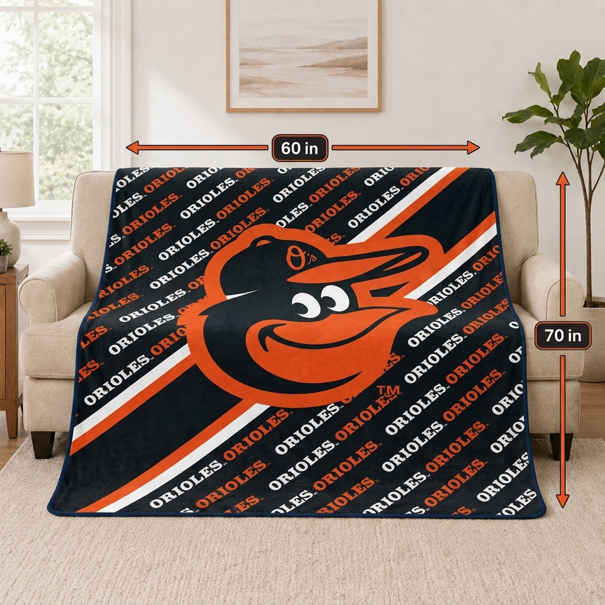 Pegasus Baltimore Orioles 60" x 70" Diagonal Lined Wordmark Ultra Soft Blanket