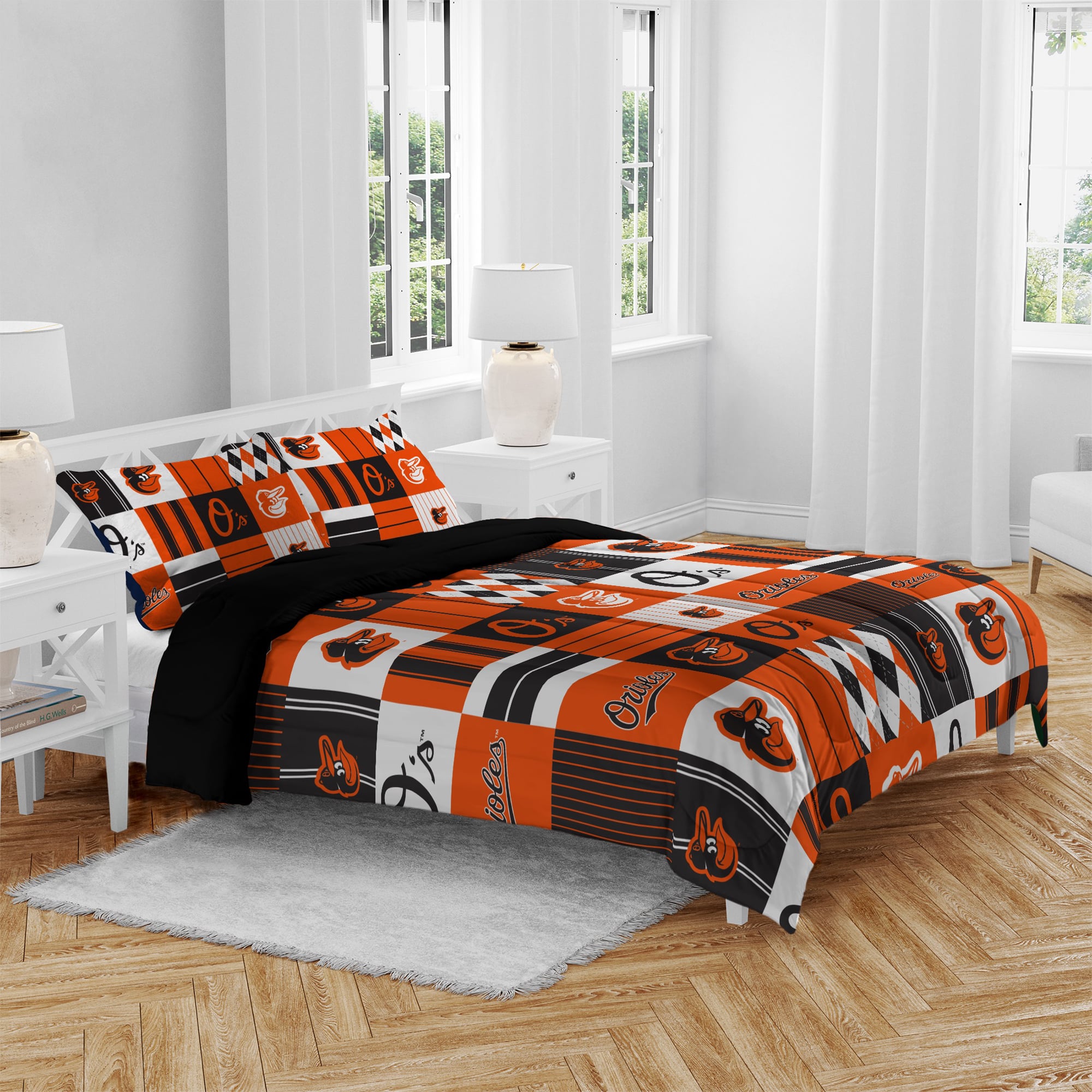 Ensemble de literie trois pièces à carreaux patchwork Pegasus Baltimore Orioles pour lit double/queen