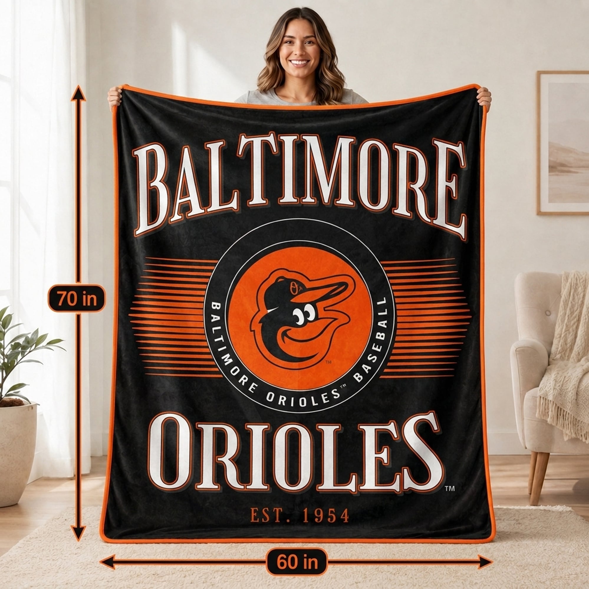 Couverture Pegasus Baltimore Orioles Spotlight Arch 60" x 70" ultra douce