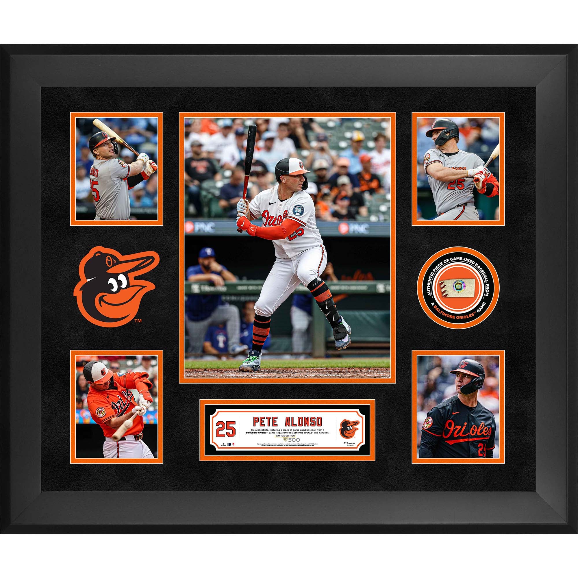 Pete Alonso Baltimore Orioles Framed 5-Photo Collage with a Piece of Game-Used Ball - Limited Edition of 500