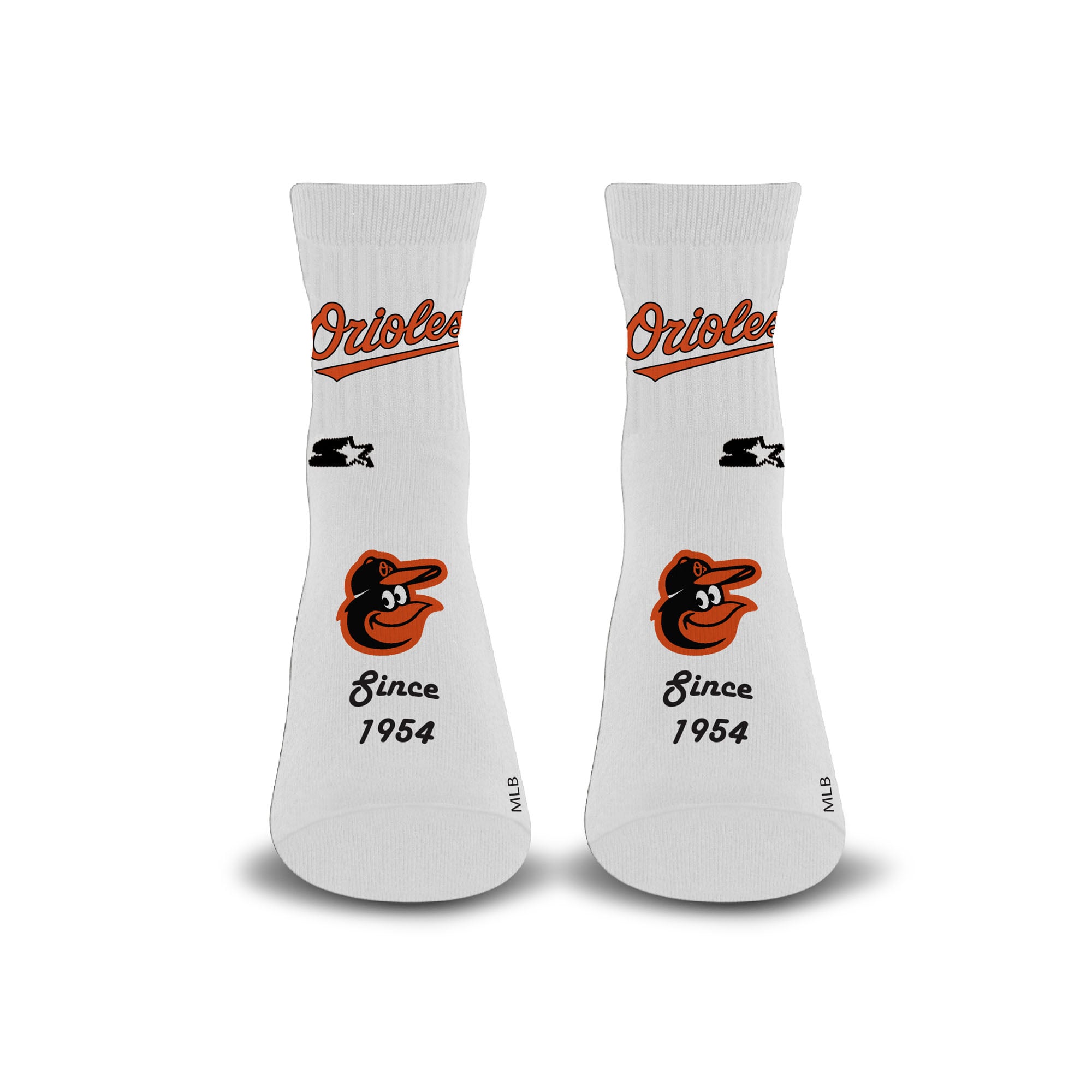 Chaussettes unisexe Starter blanches Baltimore Orioles Established Stencil