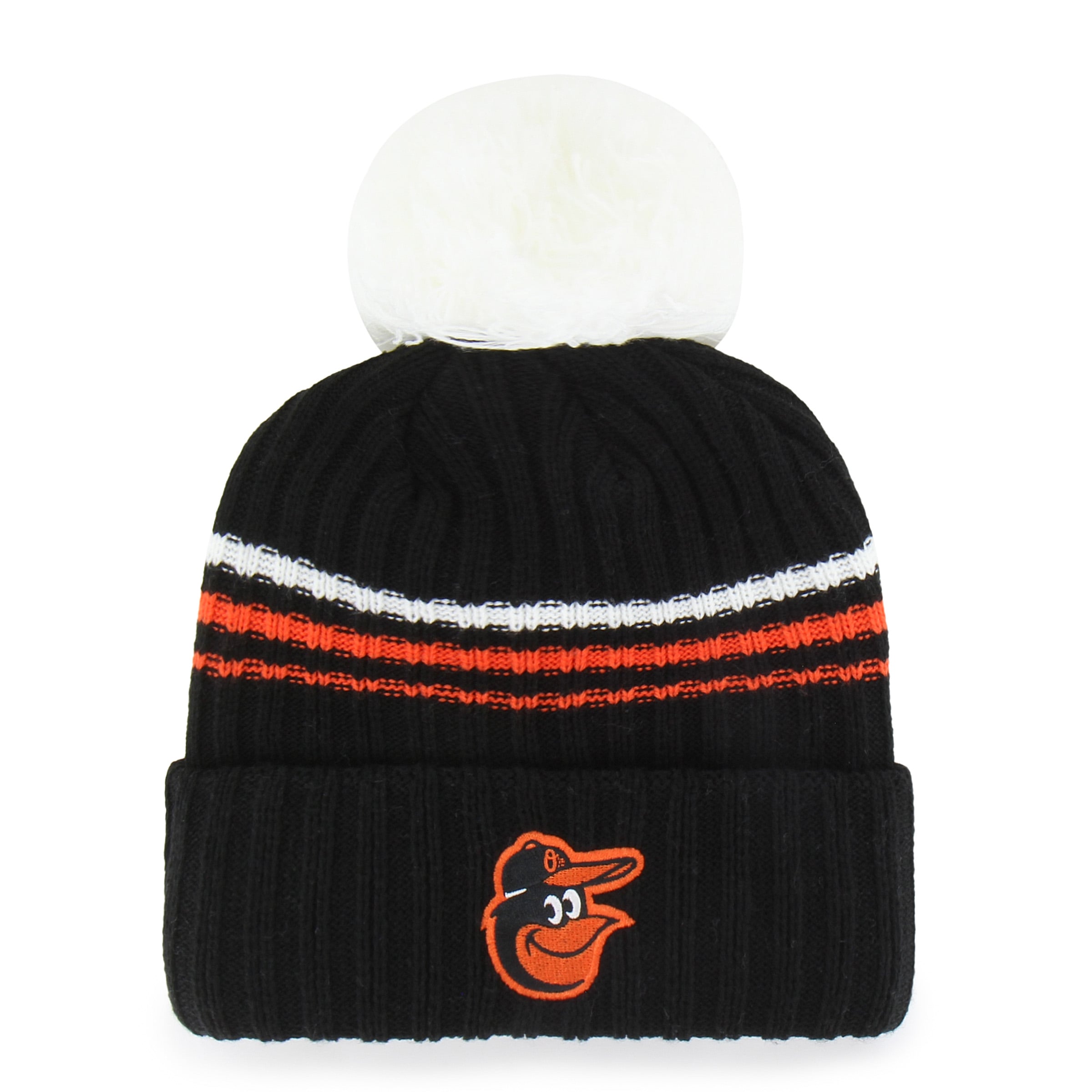 Bonnet en maille duveteuse à revers avec pompon, modèle 47 des Orioles de Baltimore, noir.