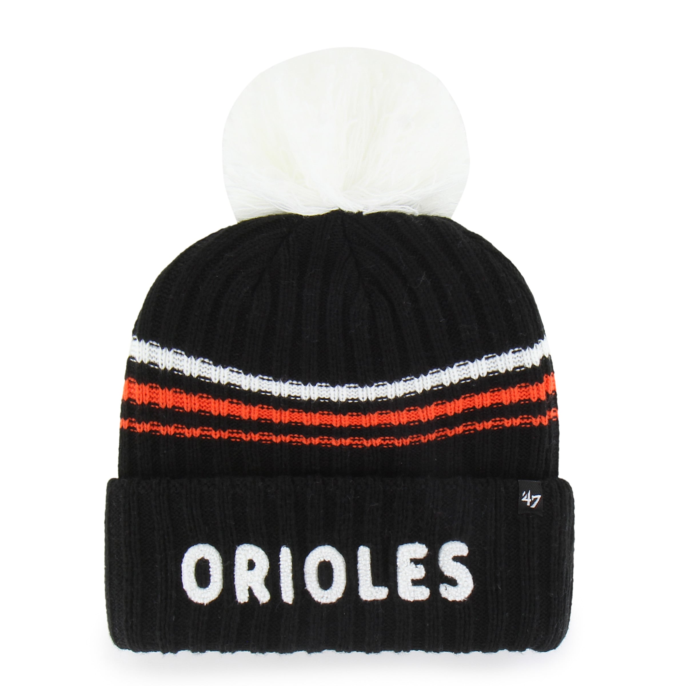Bonnet en maille duveteuse à revers avec pompon, modèle 47 des Orioles de Baltimore, noir.