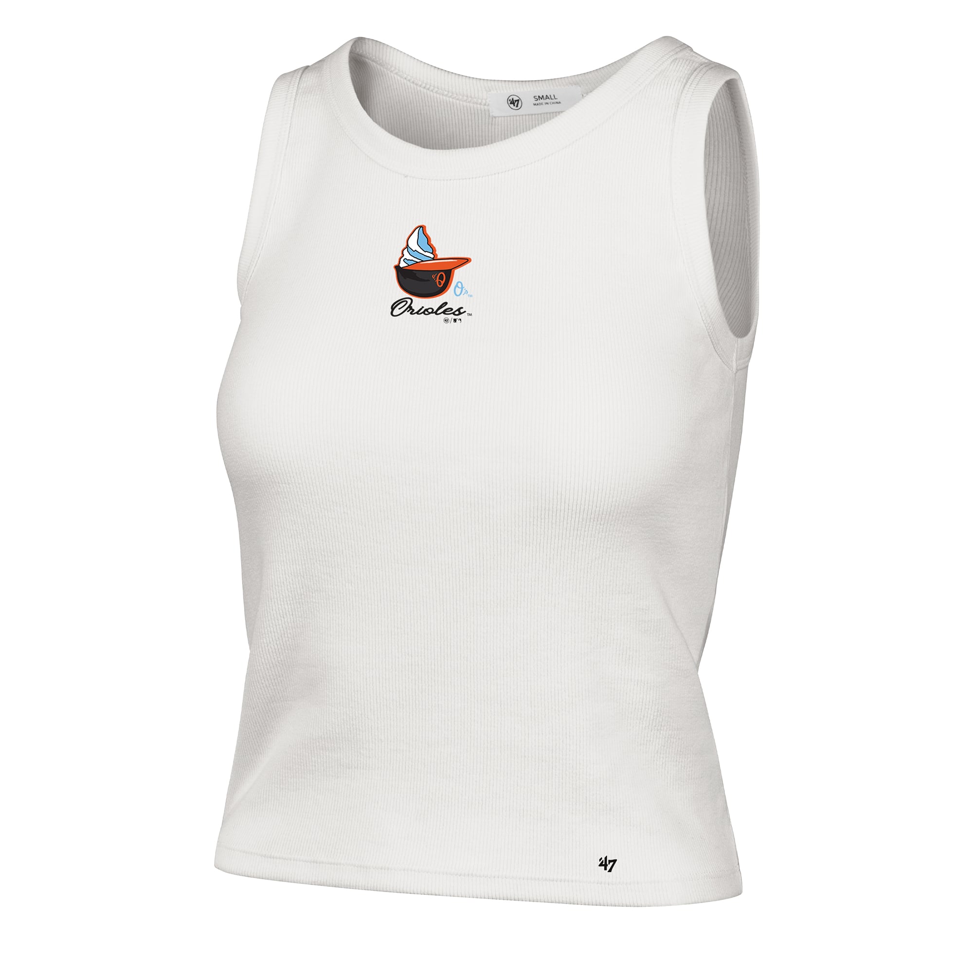 Women's '47 Cream Baltimore Orioles Single Swirl Ribbed Baby Tank Top