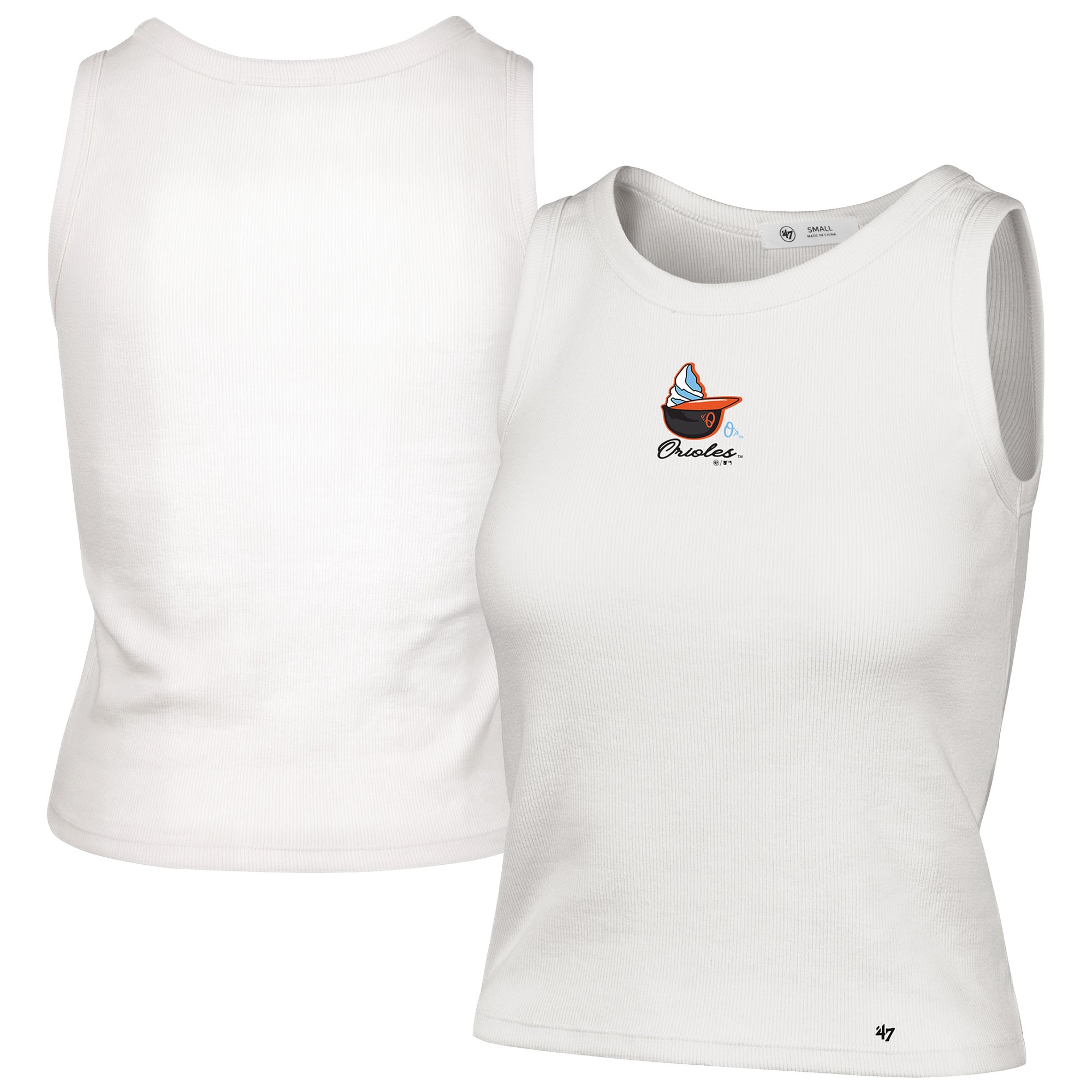Women's '47 Cream Baltimore Orioles Single Swirl Ribbed Baby Tank Top