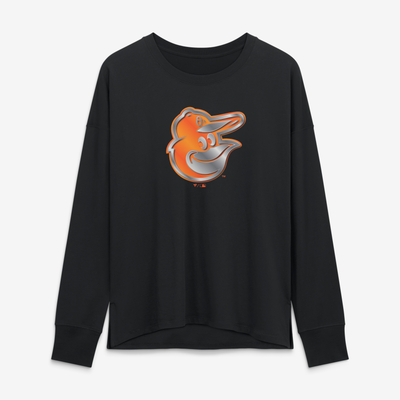 Baltimore Orioles Women's Metallic Mascot Long Sleeve T-Shirt - Black