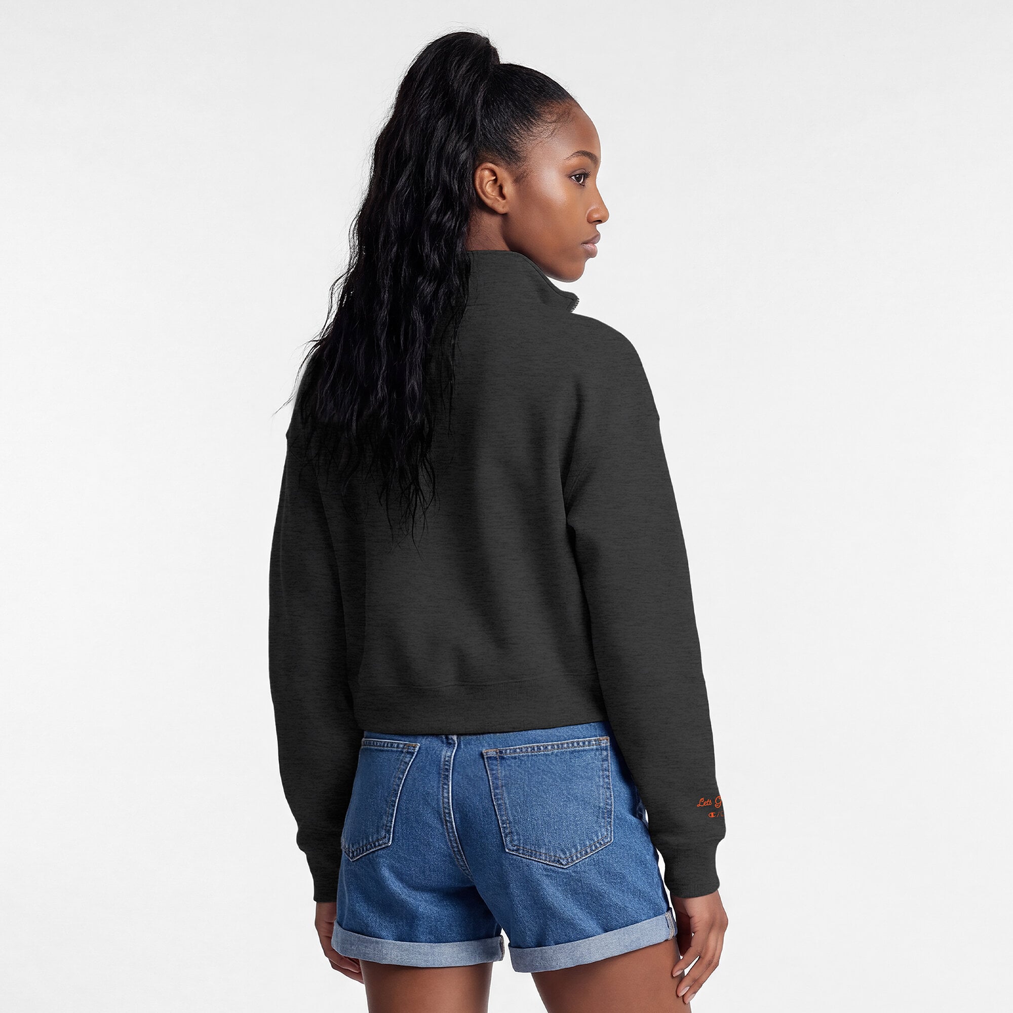 Pull court à col zippé Champion Triumph Tri-Blend en polaire noire Baltimore Orioles pour femme