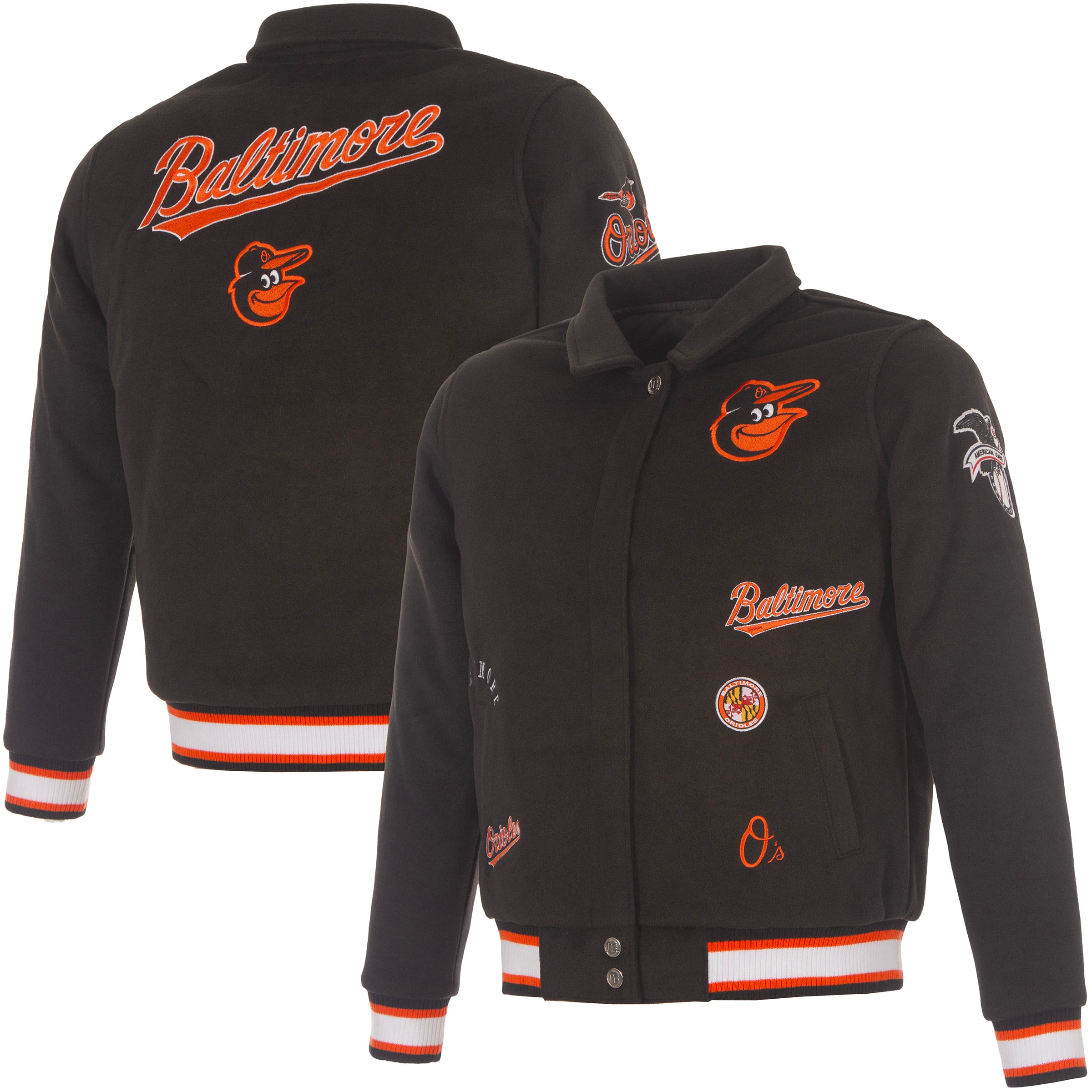 Veste réversible en laine noire à boutons-pression pour femme JH Design Baltimore Orioles