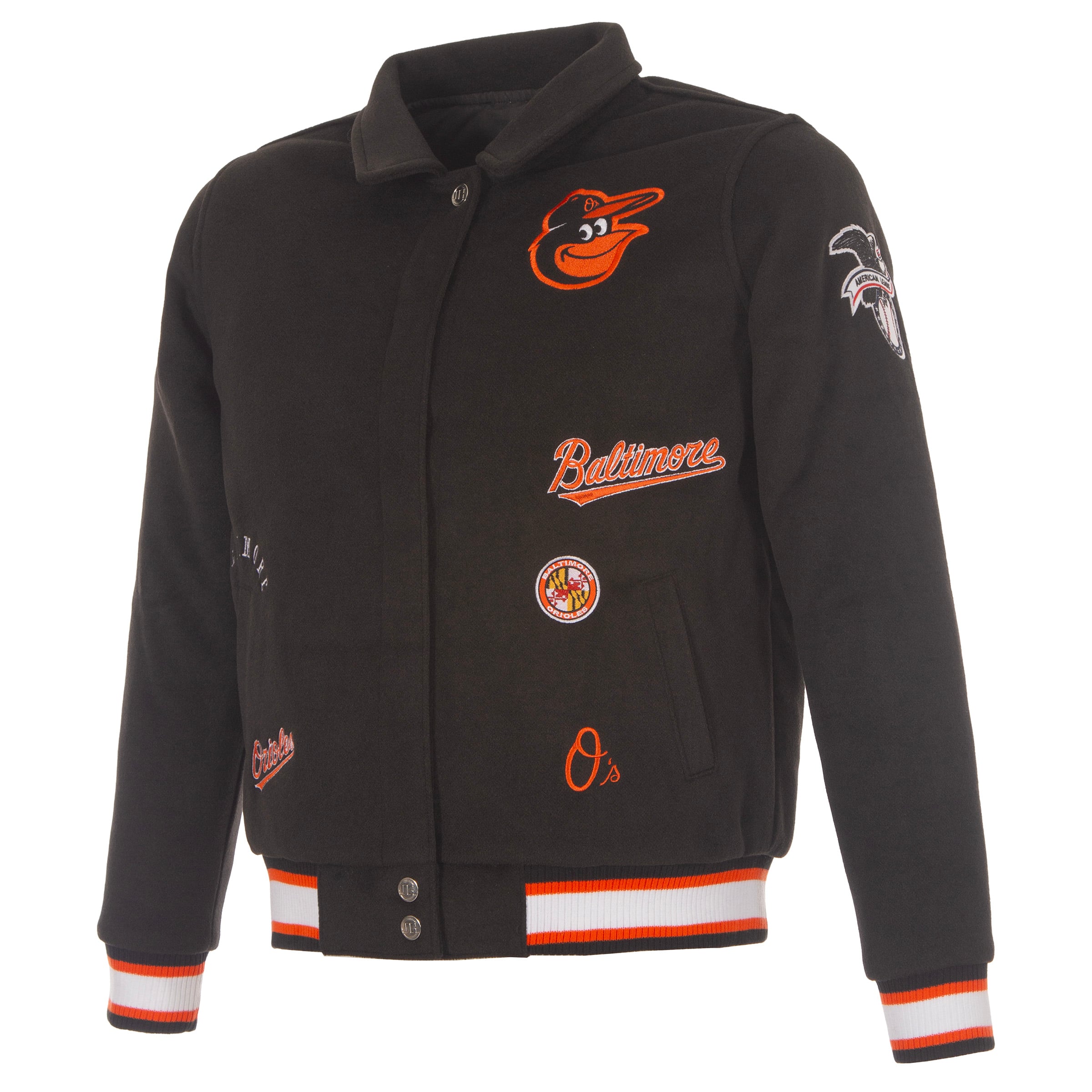 Veste réversible en laine noire à boutons-pression pour femme JH Design Baltimore Orioles