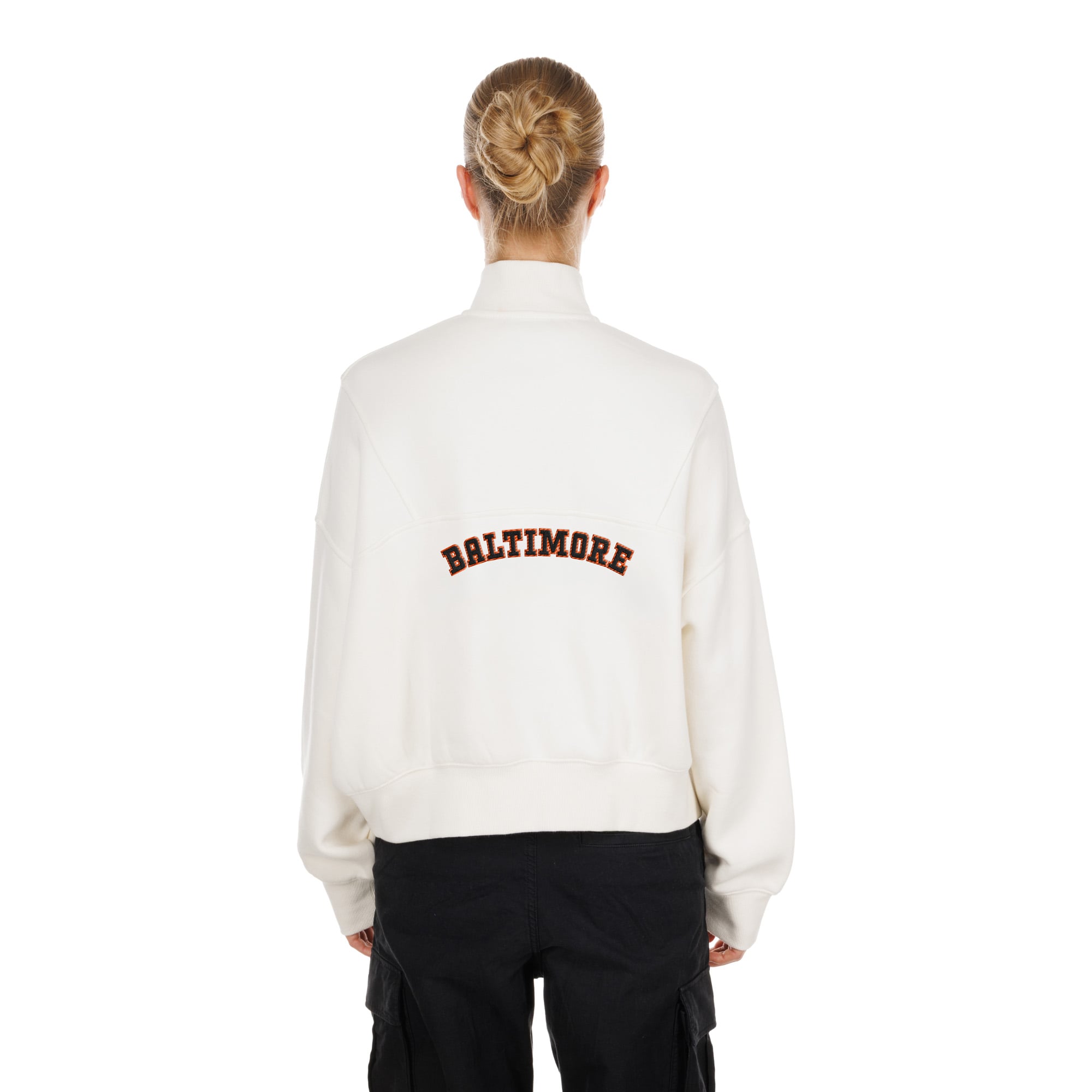 Pull polaire New Era pour femme, beige clair, Baltimore Orioles, couleur Dune Dust, fermeture éclair au quart